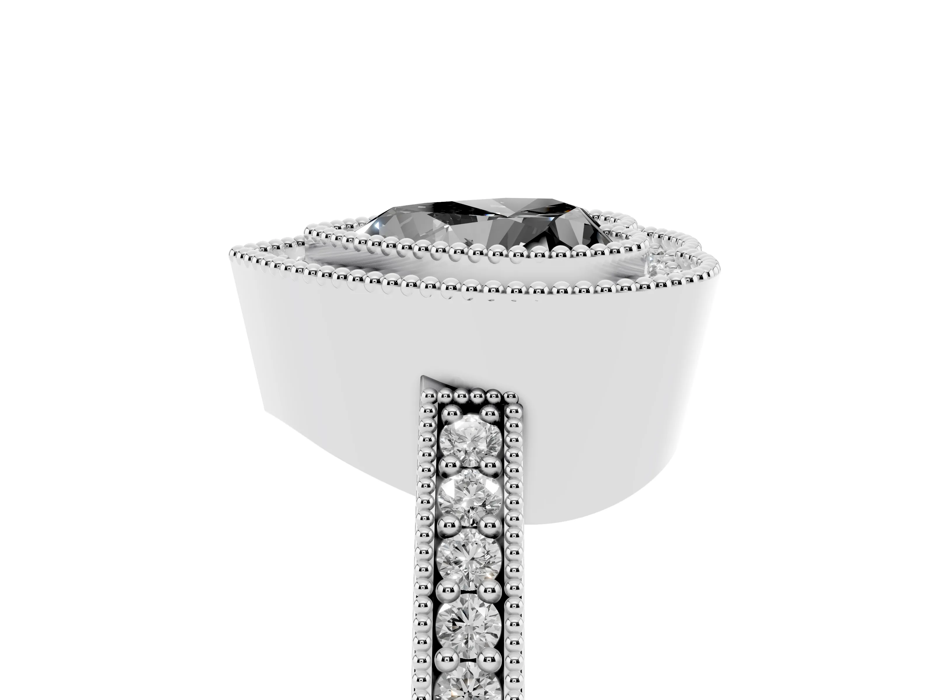 Fancy Black Heart Cut Diamond Halo Engagement Ring Set in Platinum with Pavé Band and Round Halo Stones