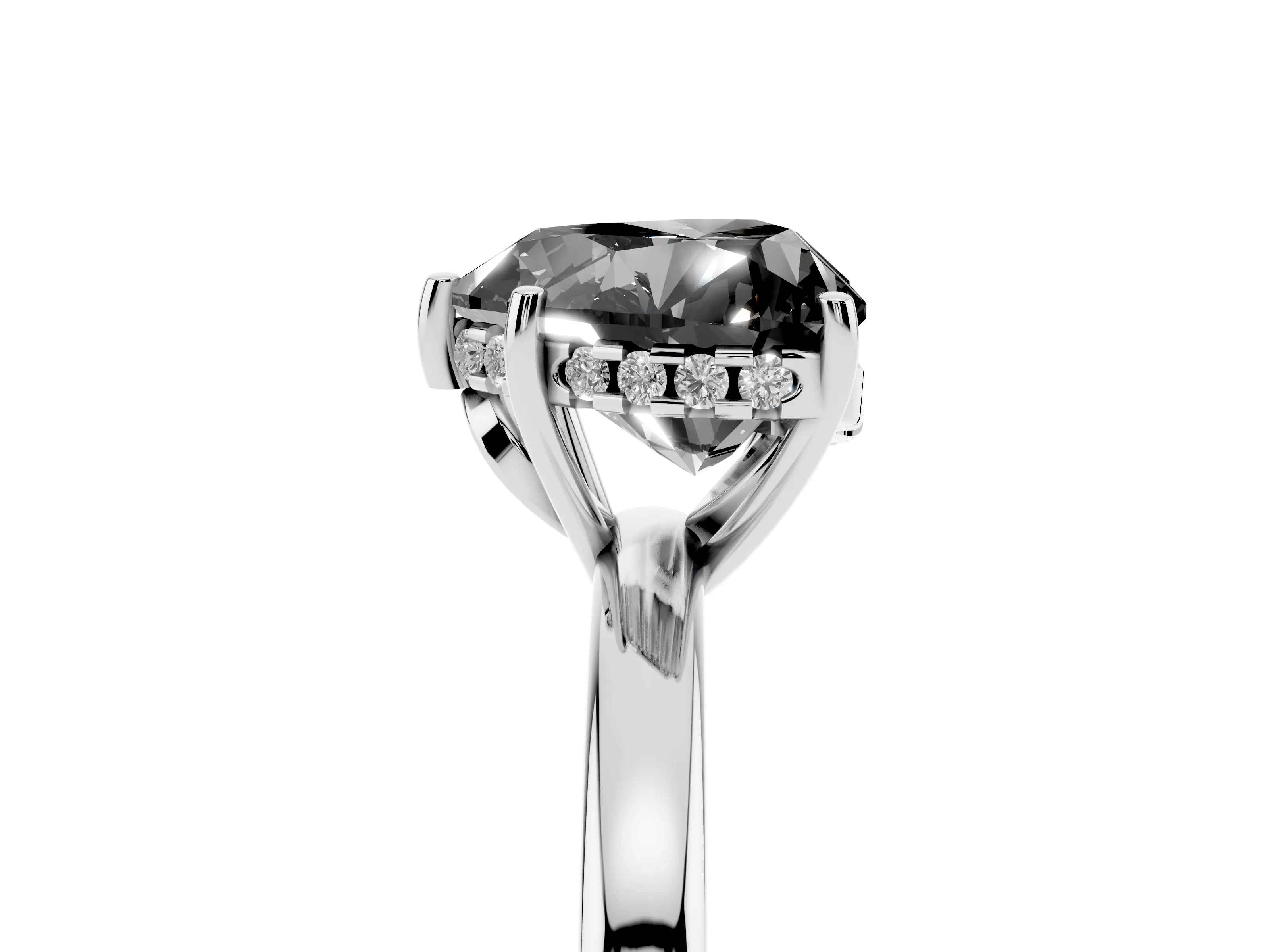 Fancy Black Heart Cut Diamond Solitaire Ring Set in Platinum with Plain Band and Prong Setting