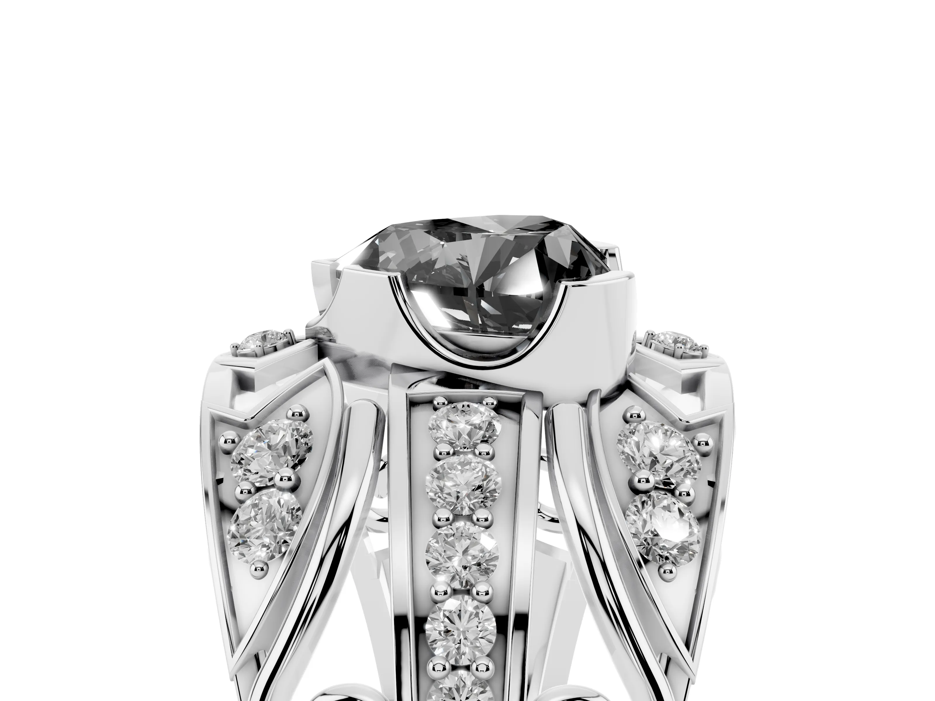 Fancy Black Heart Cut Diamond Art Deco Ring Set in Silver with Pavé Split Shank