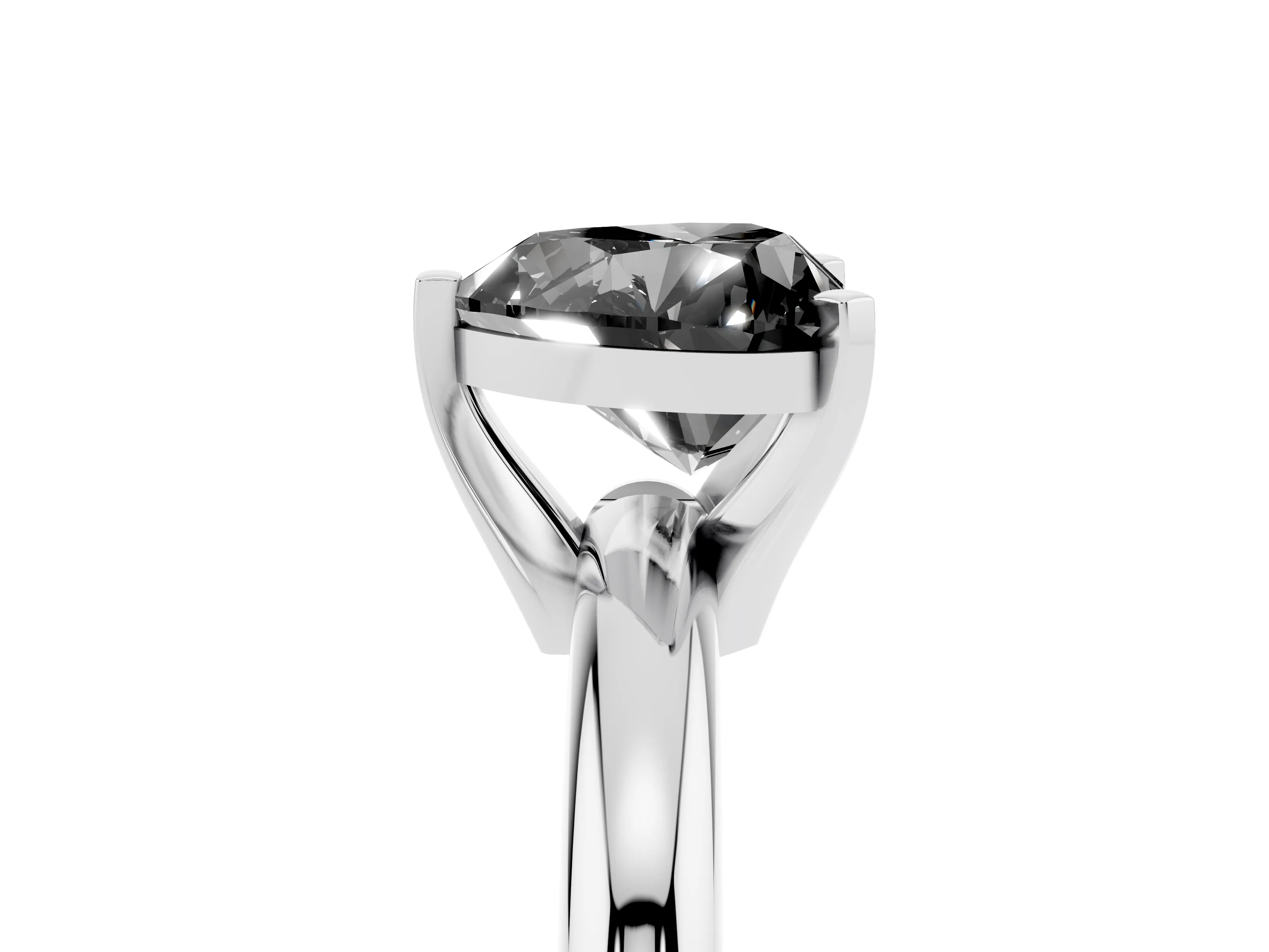 Fancy Black Heart Cut Diamond Solitaire Engagement Ring Set in White gold with Round Band and Prong Setting