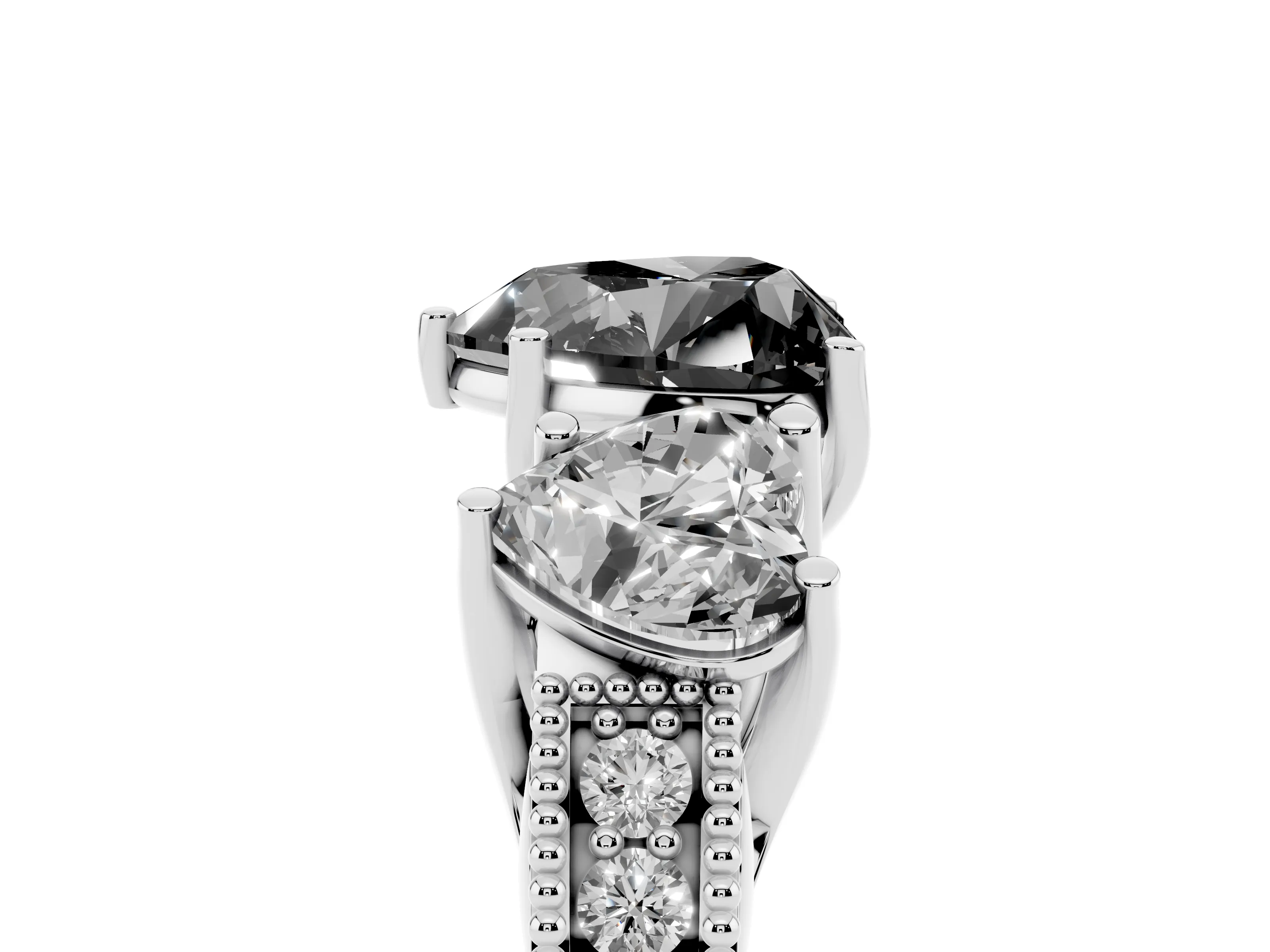 Fancy Black Heart Cut Diamond Three-Stone Engagement Ring Set in Silver with Milgrain Pavé Band