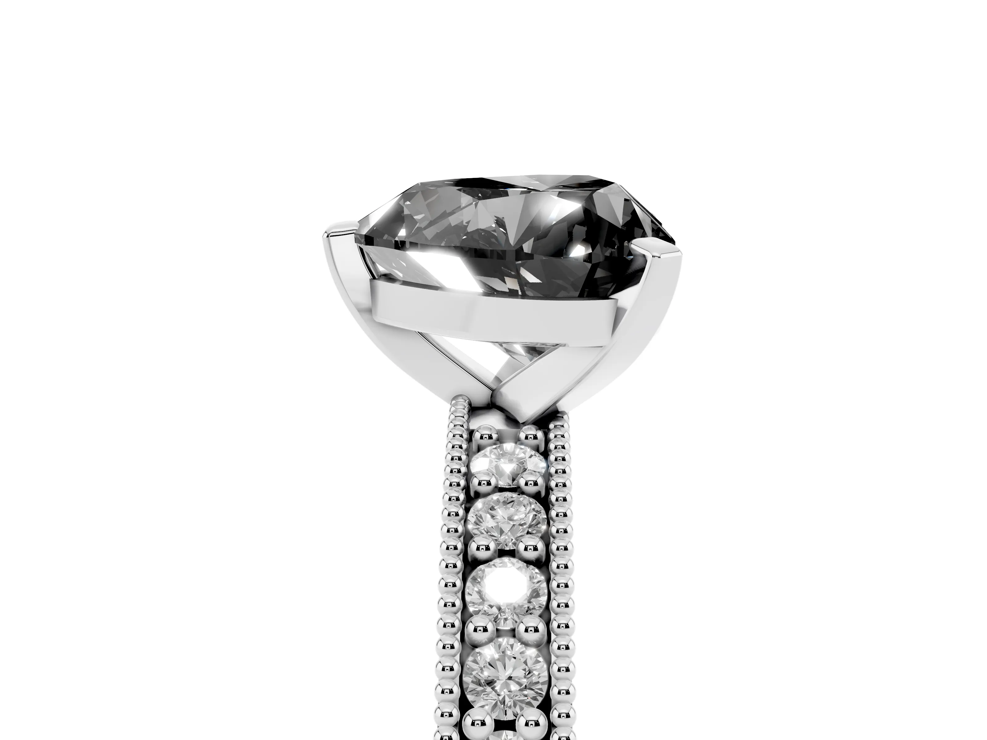 Fancy Black Heart Cut Diamond Milgrain Pavé Engagement Ring Set in Silver with Prong Setting