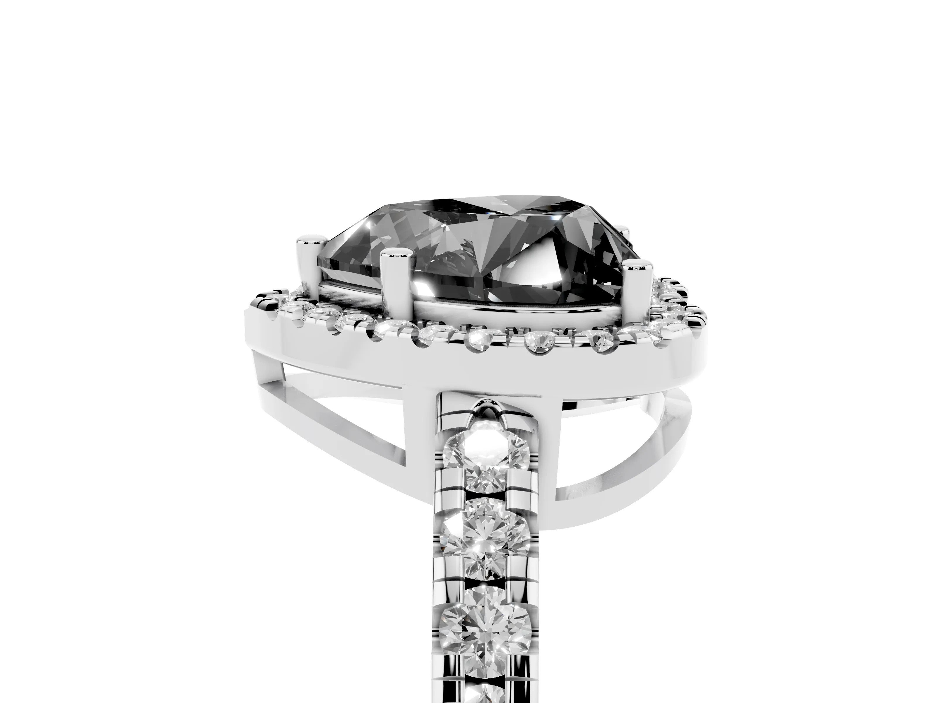 Fancy Black Heart Cut Diamond Halo Ring Set in Silver with Delicate Pavé Band and Prong Setting