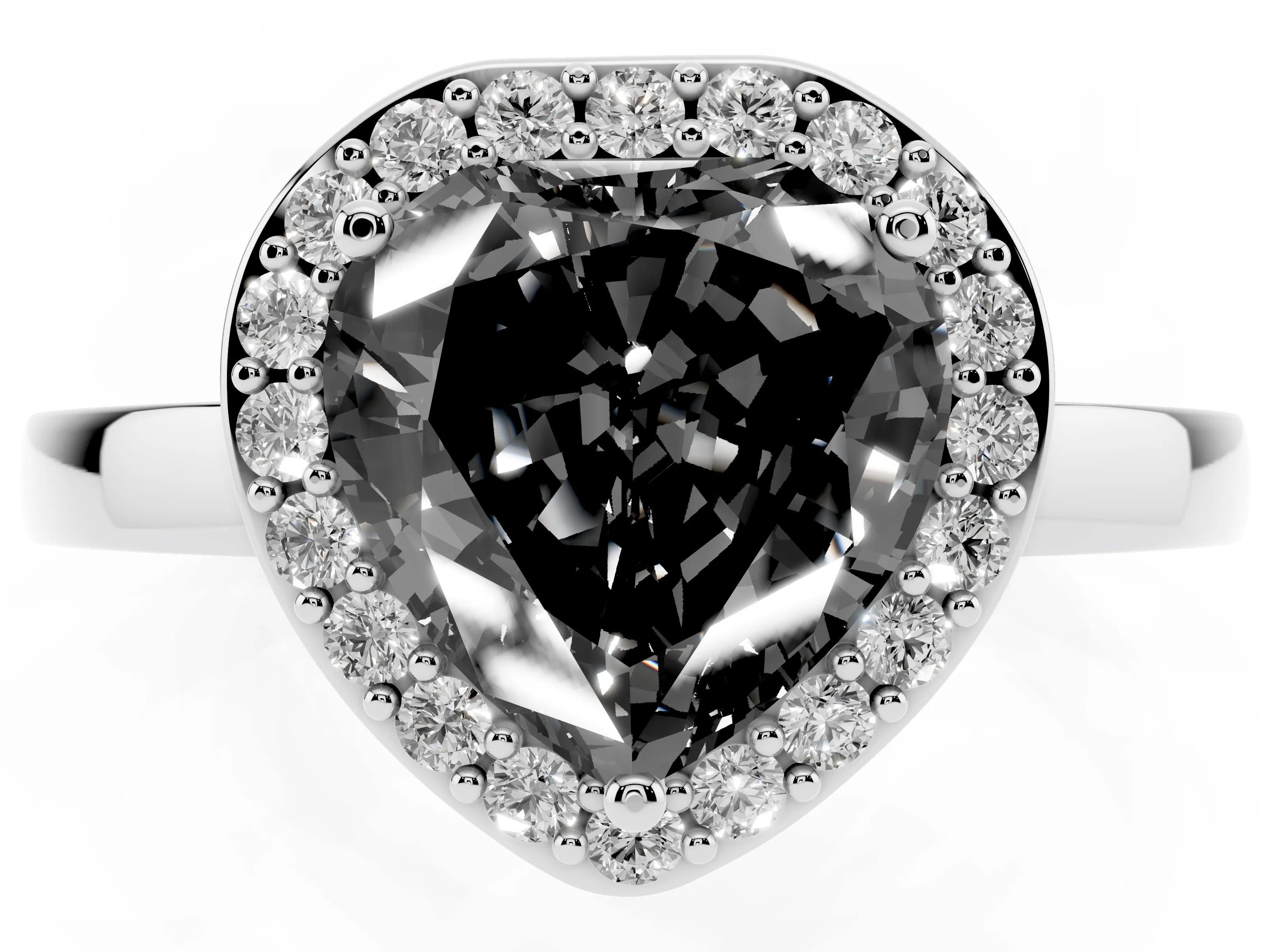 Fancy Black Heart Cut Diamond Halo Ring Set in Silver with Solitaire Band and Prong Setting