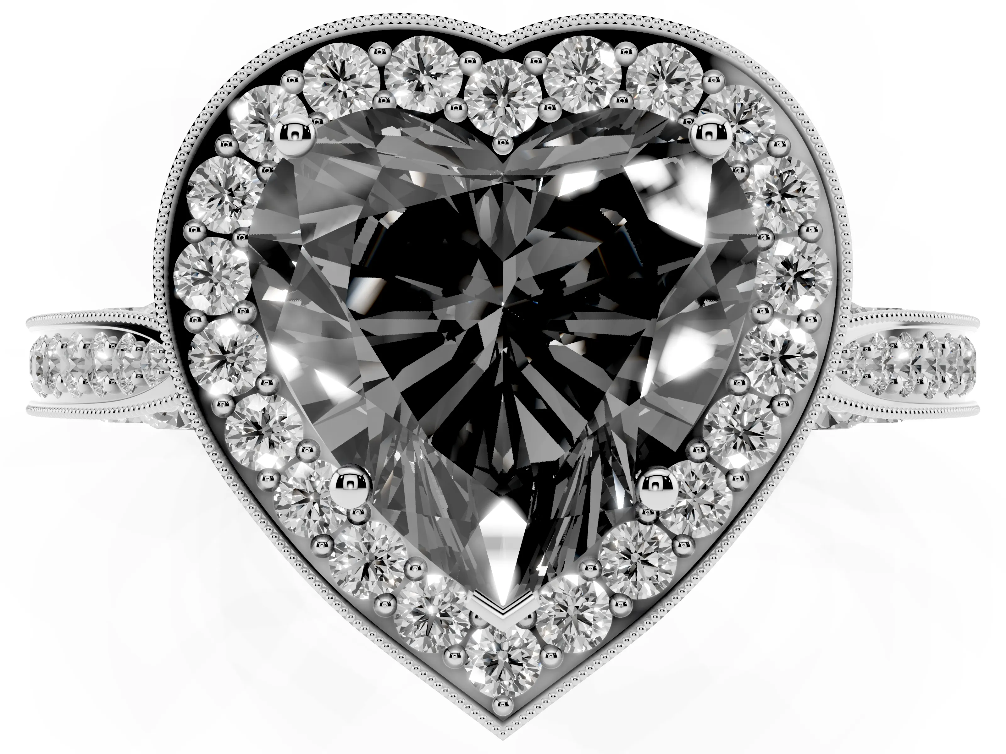 Fancy Black Heart Cut Diamond Halo Engagement Ring Set in Silver with Accent Split Shank Band