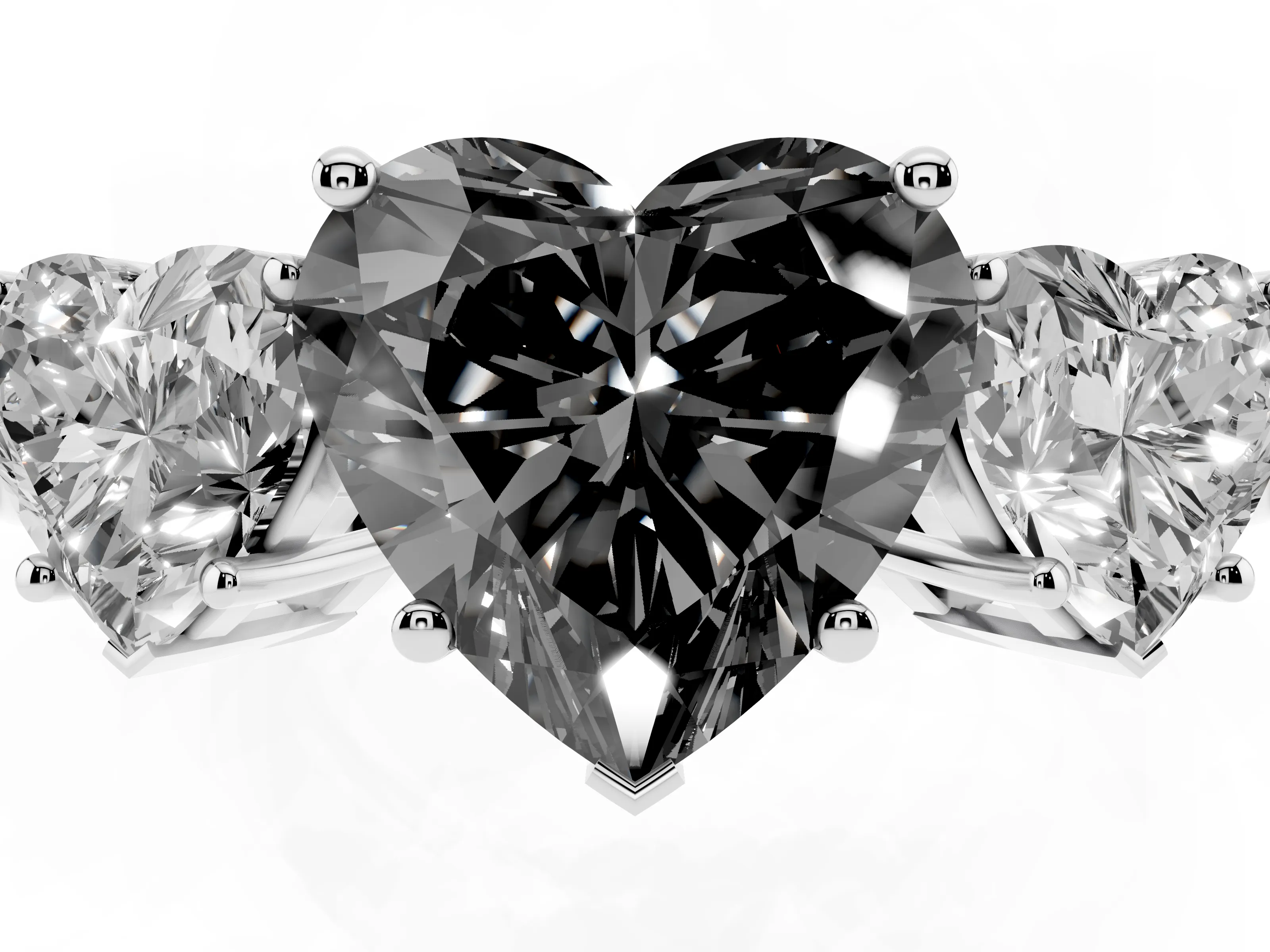 Fancy Black Heart Cut Diamond Three-Stone Engagement Ring Set in Silver with Flat Band