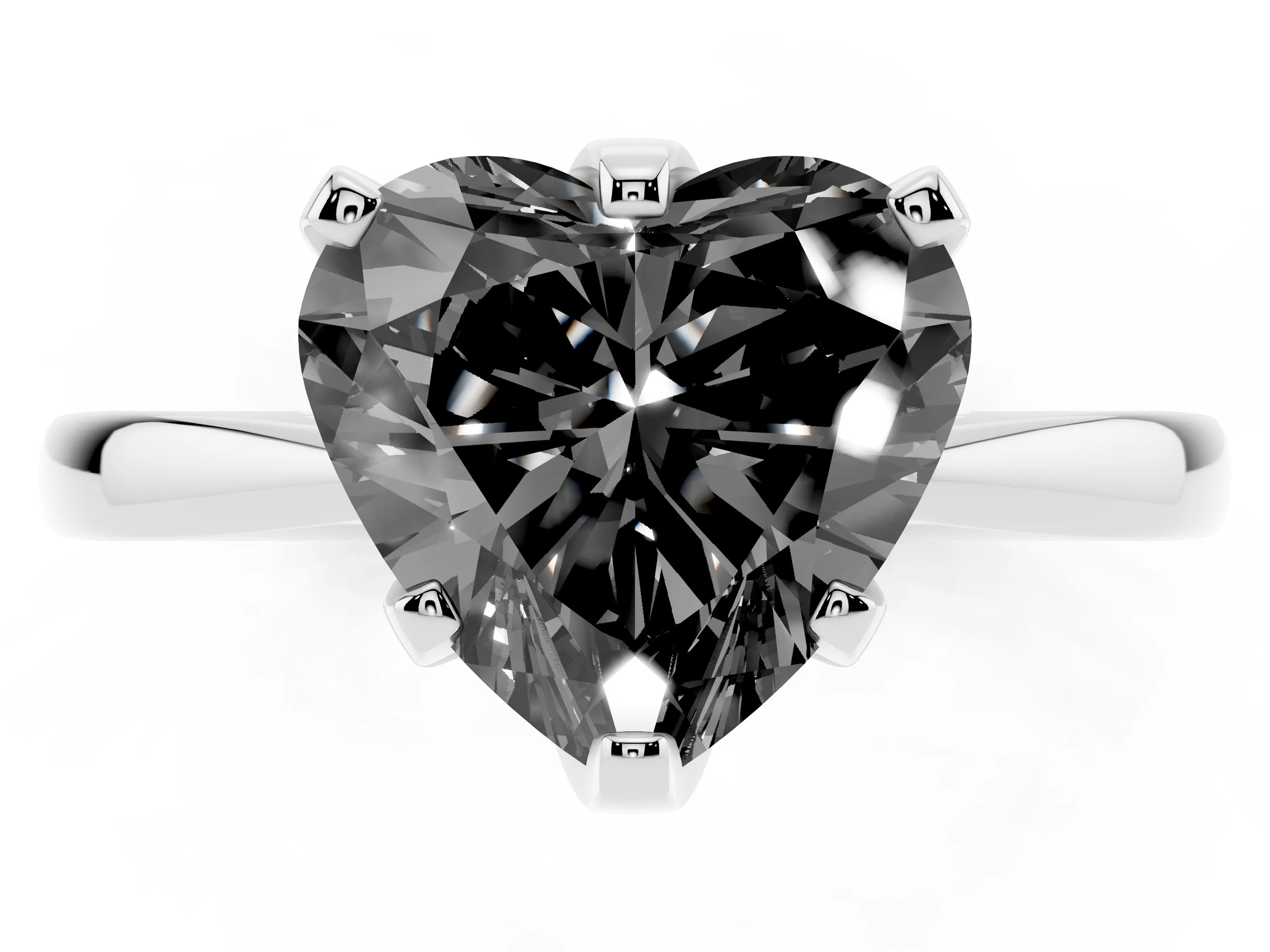 Fancy Black Heart Cut Diamond Solitaire Engagement Ring Set in White gold with Slim Tapered Solitaire Band