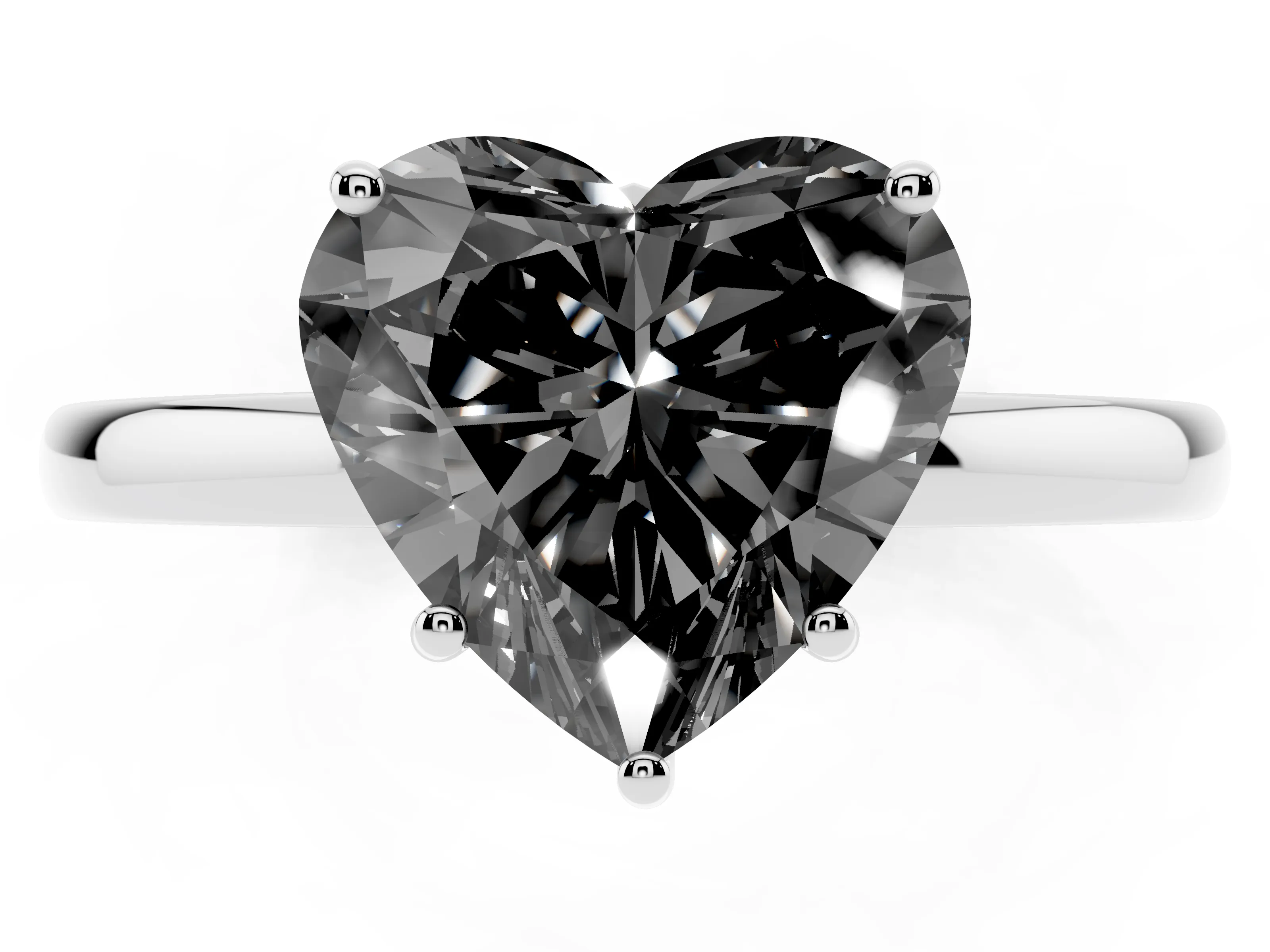 Fancy Black Heart Cut Diamond Solitaire Ring Set in Platinum with Plain Band and Prong Setting