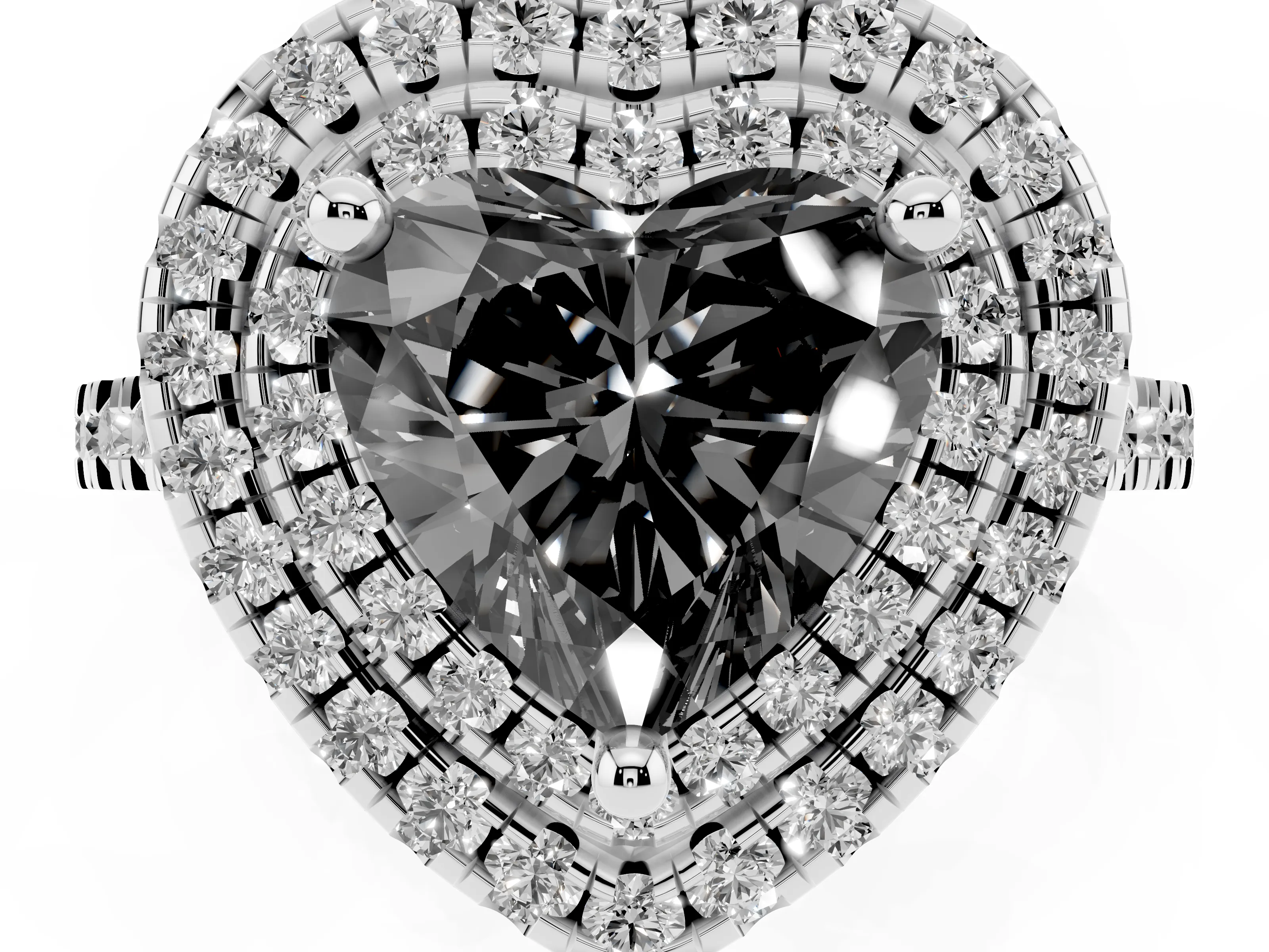 Fancy Black Heart Cut Diamond Double Halo Statement Ring Set in Silver with Pavé Band