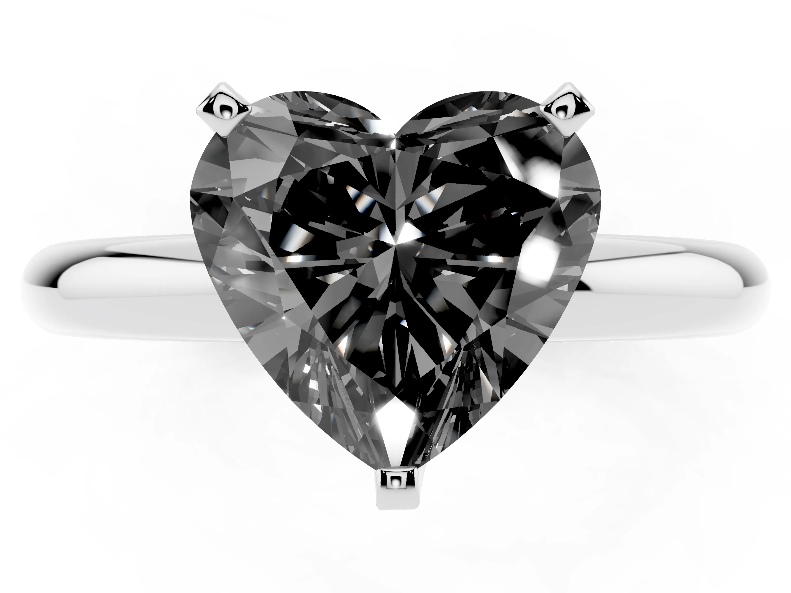 Fancy Black Heart Cut Diamond Solitaire Engagement Ring Set in White gold with Round Band and Prong Setting