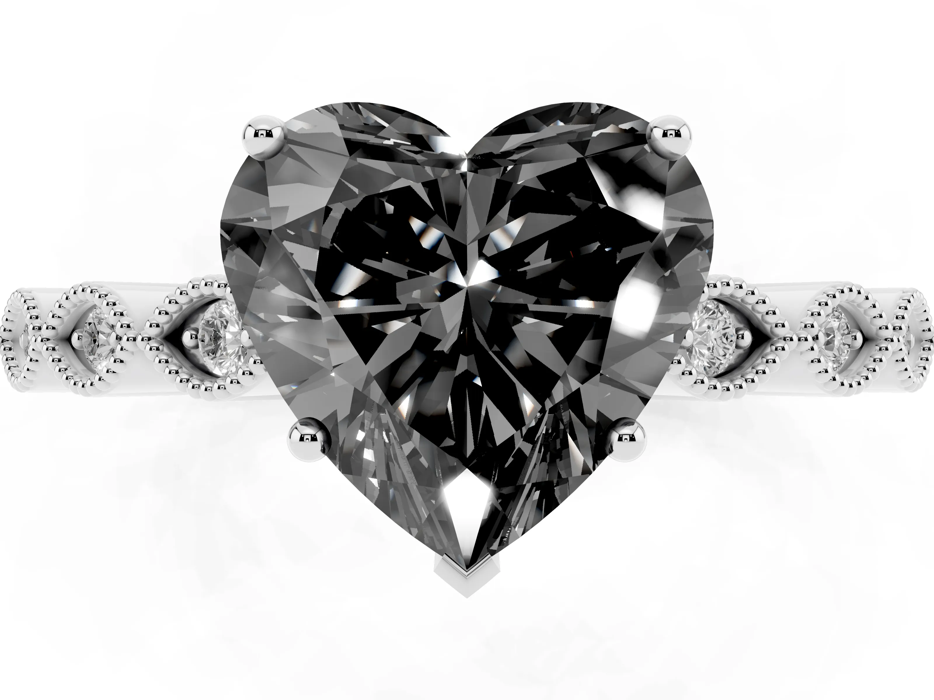 Fancy Black Heart Cut Diamond Solitaire Ring Set in Silver with Infinity Twist Pavé Band