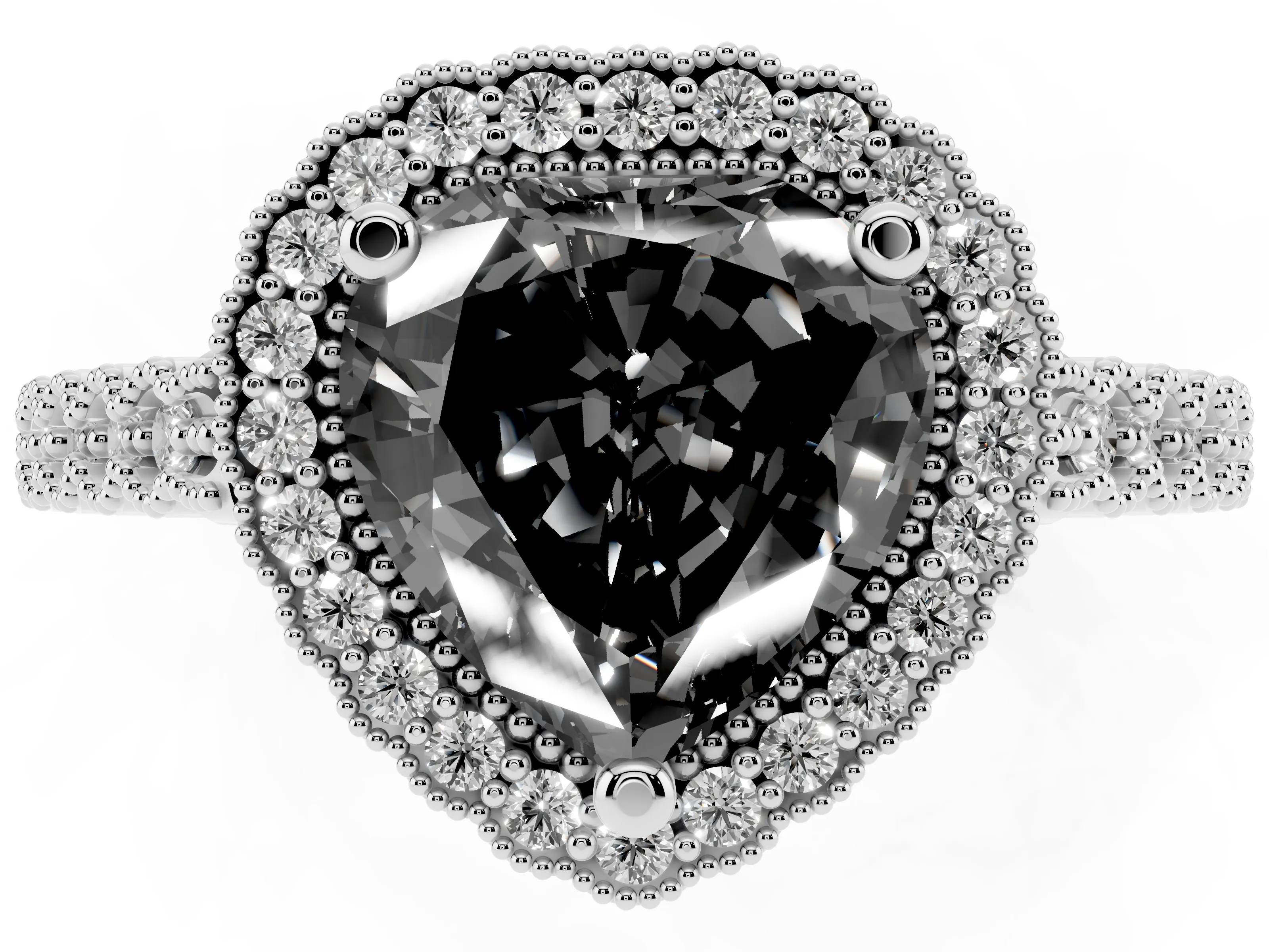 Fancy Black Heart Cut Diamond Halo Ring Set in Platinum with Pavé Milgrain Band