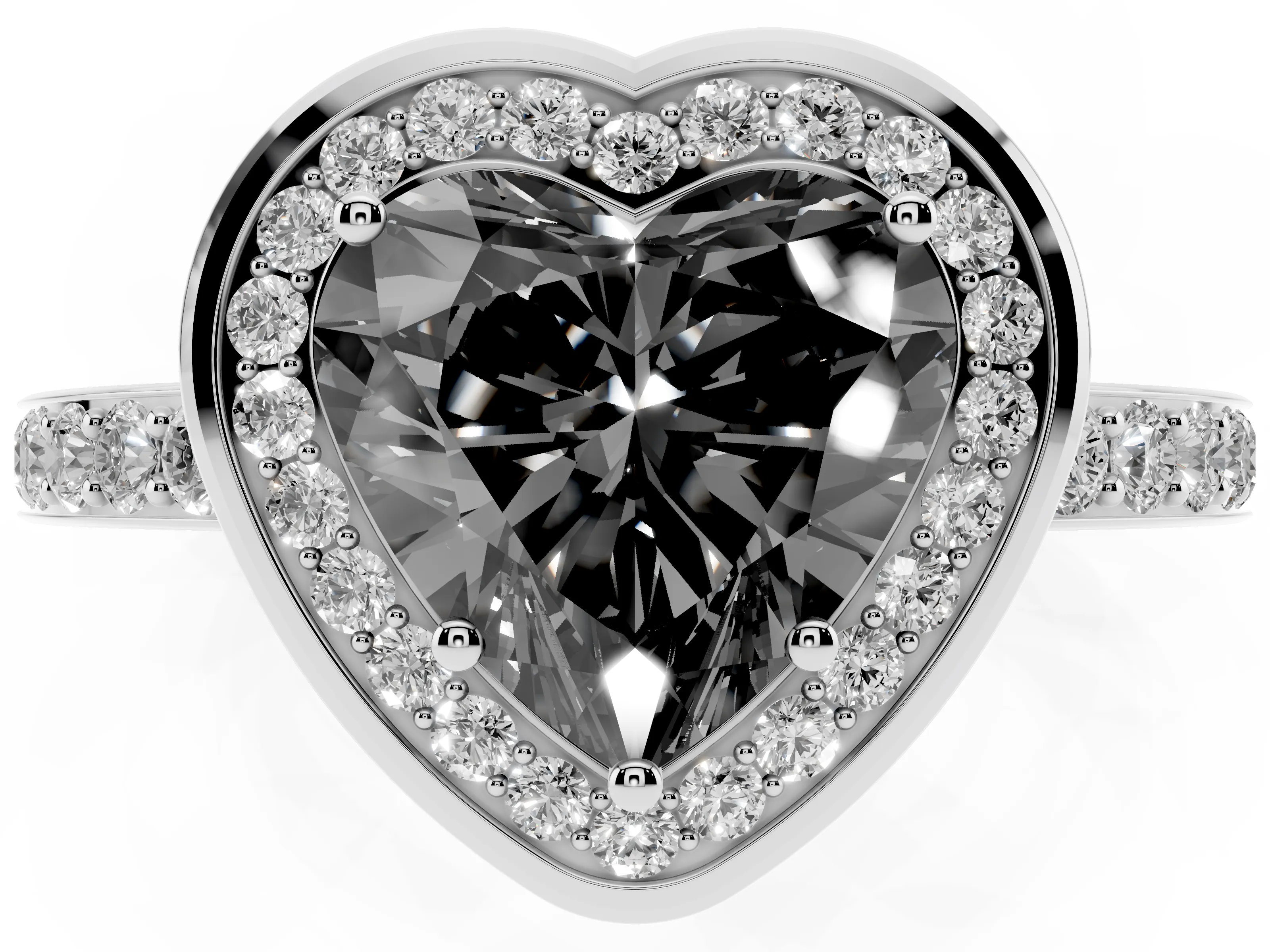Fancy Black Heart Cut Diamond Halo Ring Set in Silver with Bezel Frame and Pavé Band