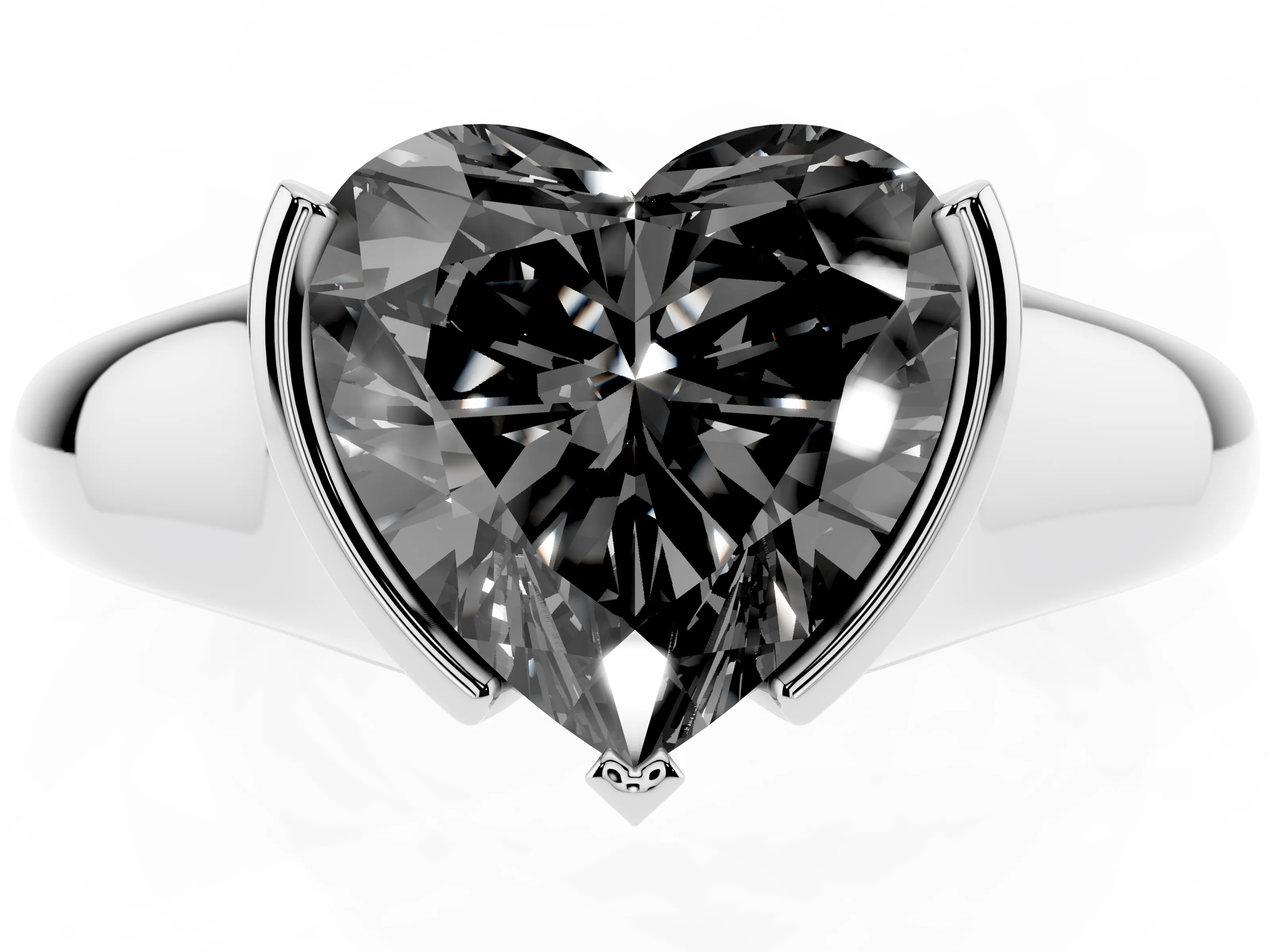 Fancy Black Heart Cut Diamond Solitaire Tension Set Ring Set in Silver with Split Shank Band