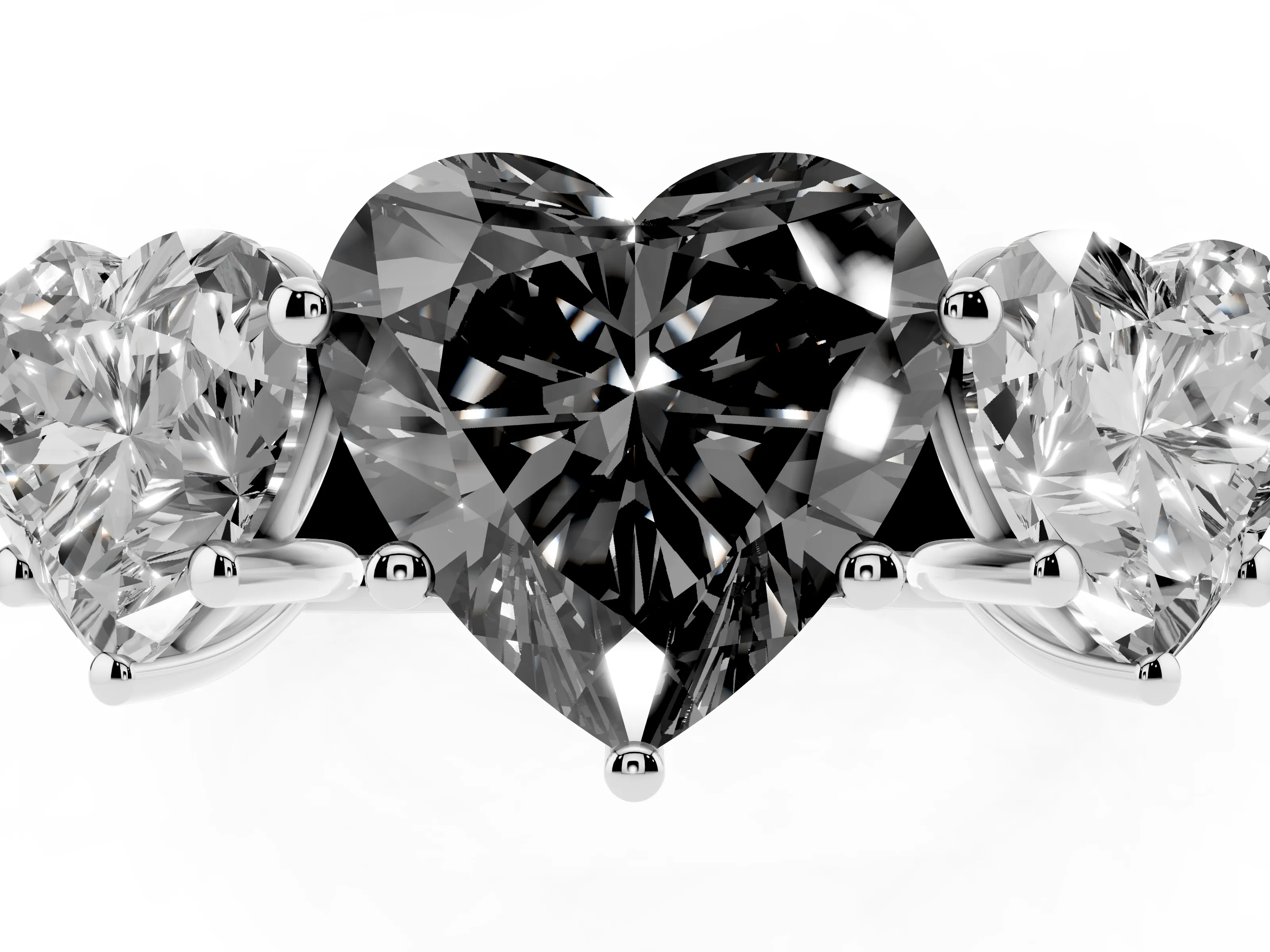 Fancy Black Heart Cut Diamond Three-Stone Ring Set in Platinum with Plain Polished Band
