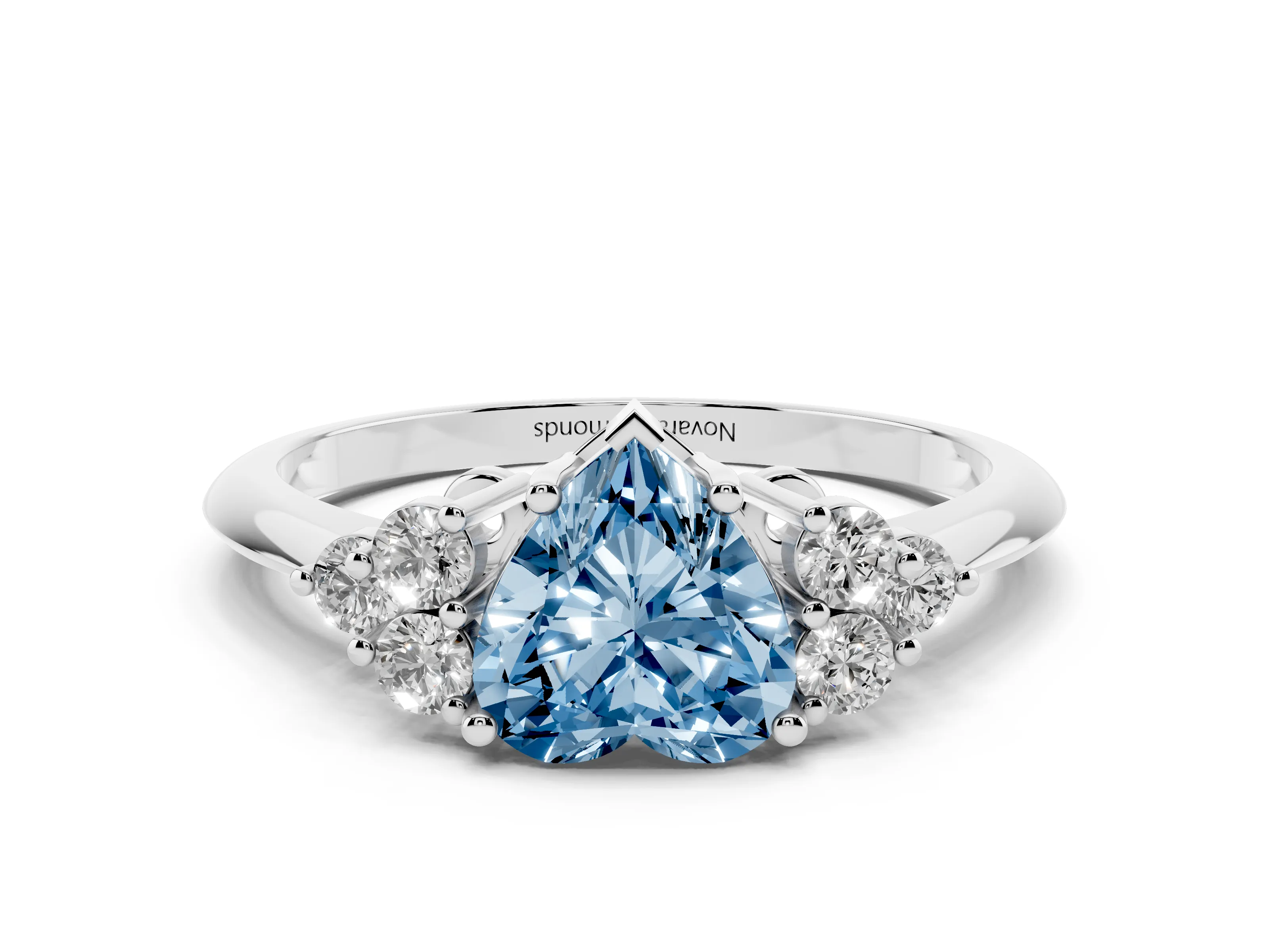 Fancy Blue Heart Cut Diamond Cluster Ring Set in Silver with Plain Band and Prong Setting