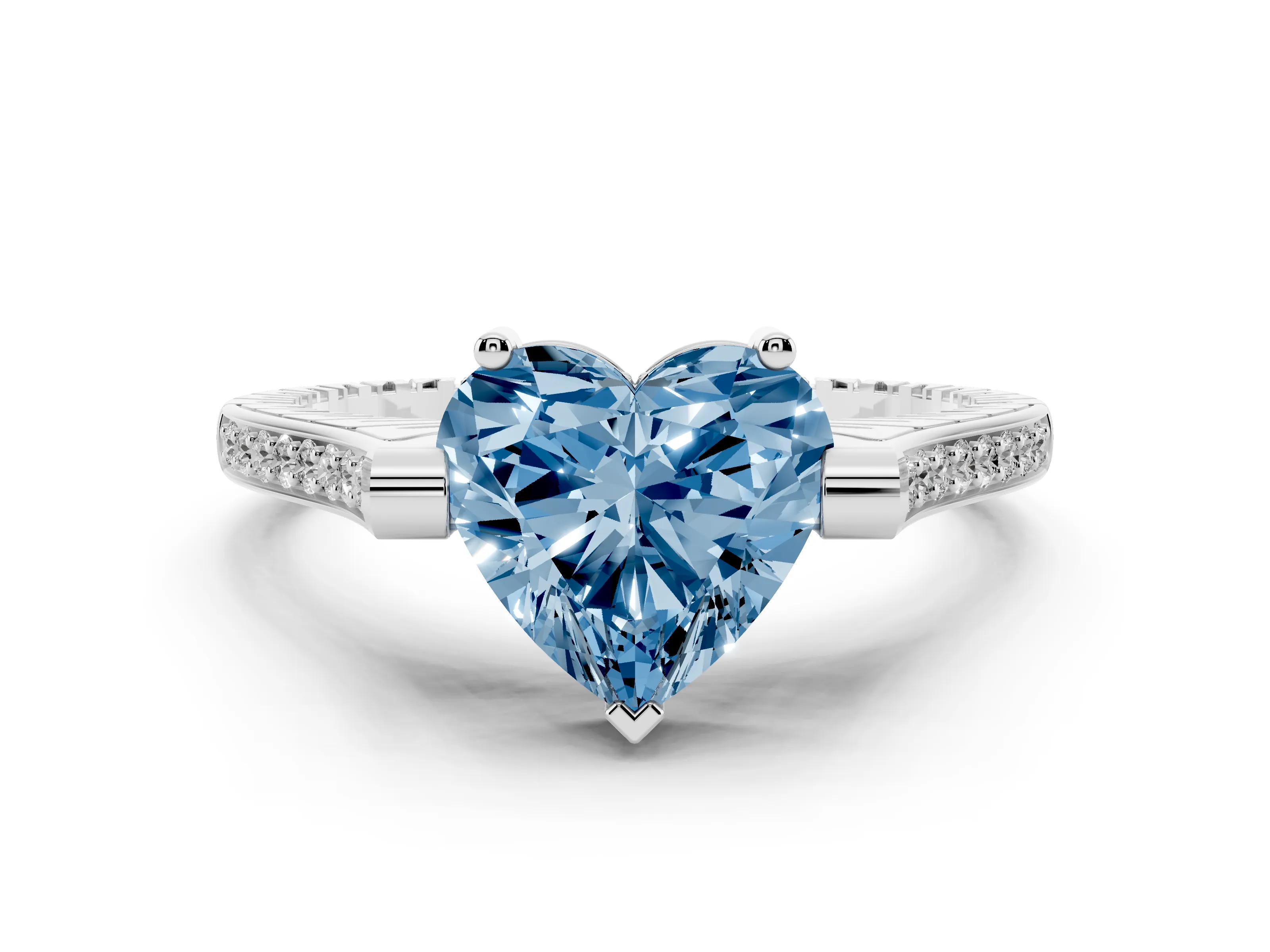 Fancy Blue Heart Cut Diamond Solitaire Ring Set in Platinum with Channel Set Band and Bezel Prong Setting