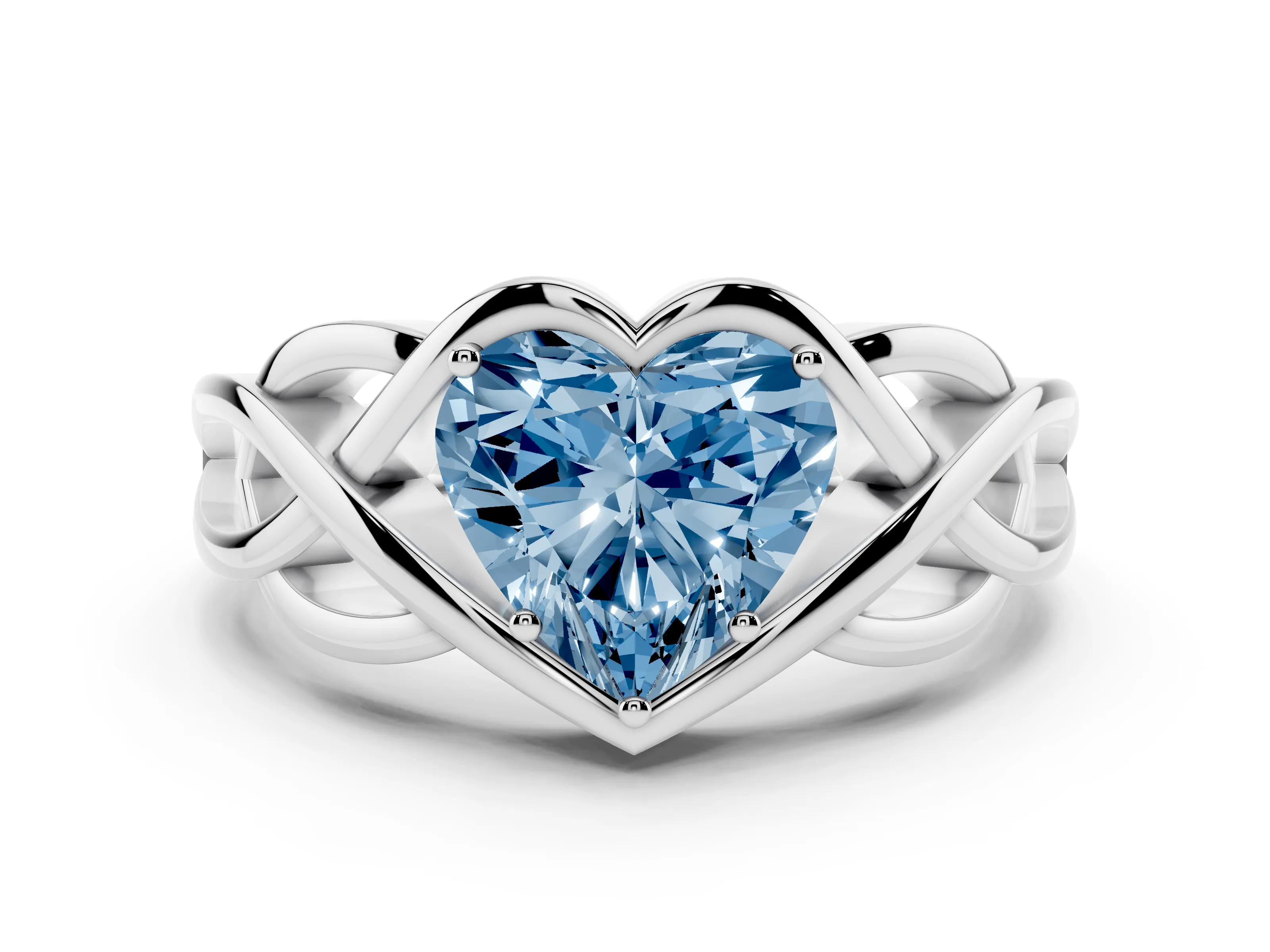 Fancy Blue Heart Cut Diamond Solitaire Ring Set in Platinum with Intertwined Band