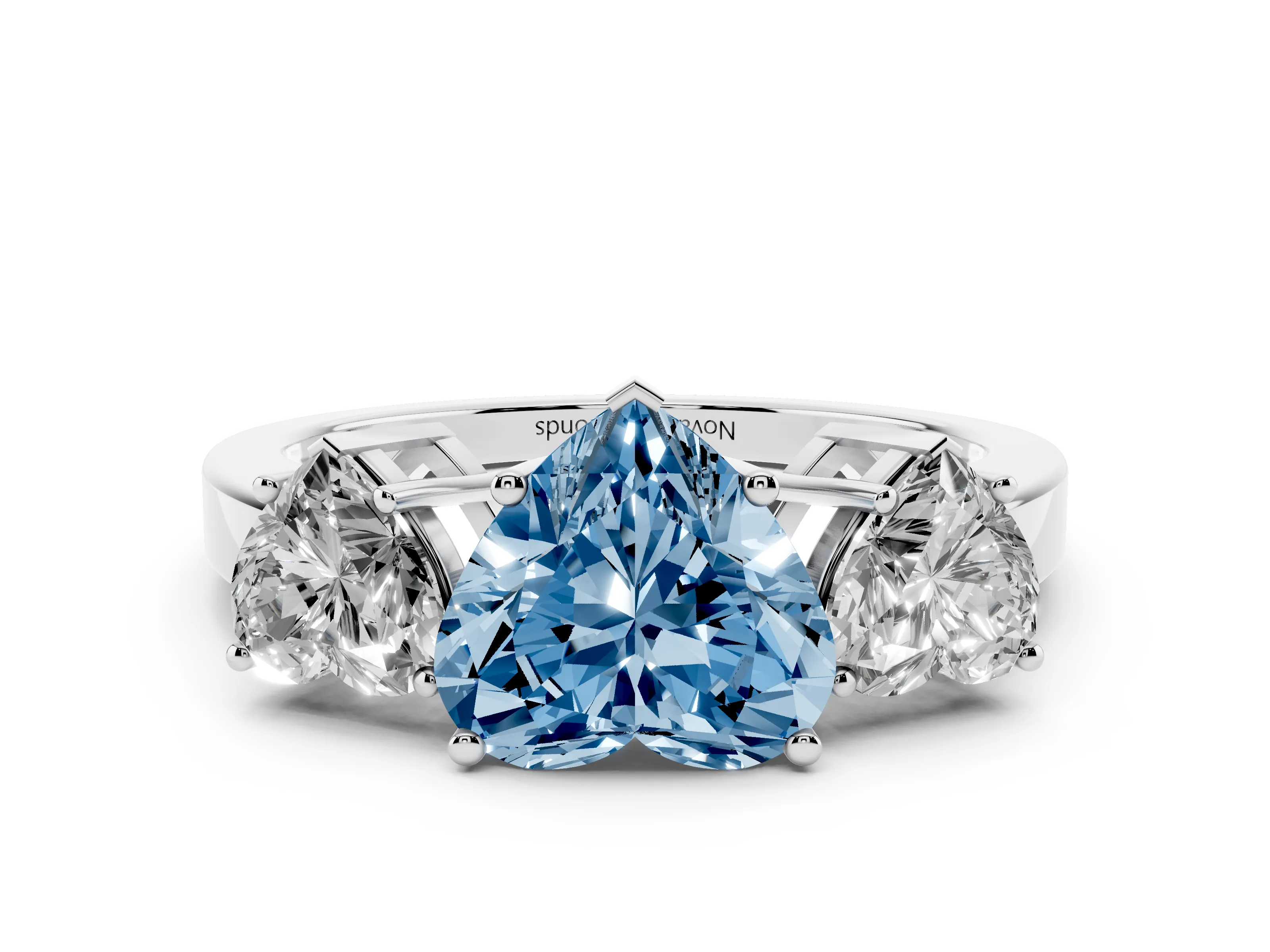 Fancy Blue Heart Cut Diamond Three-Stone Engagement Ring Set in Silver with Flat Band