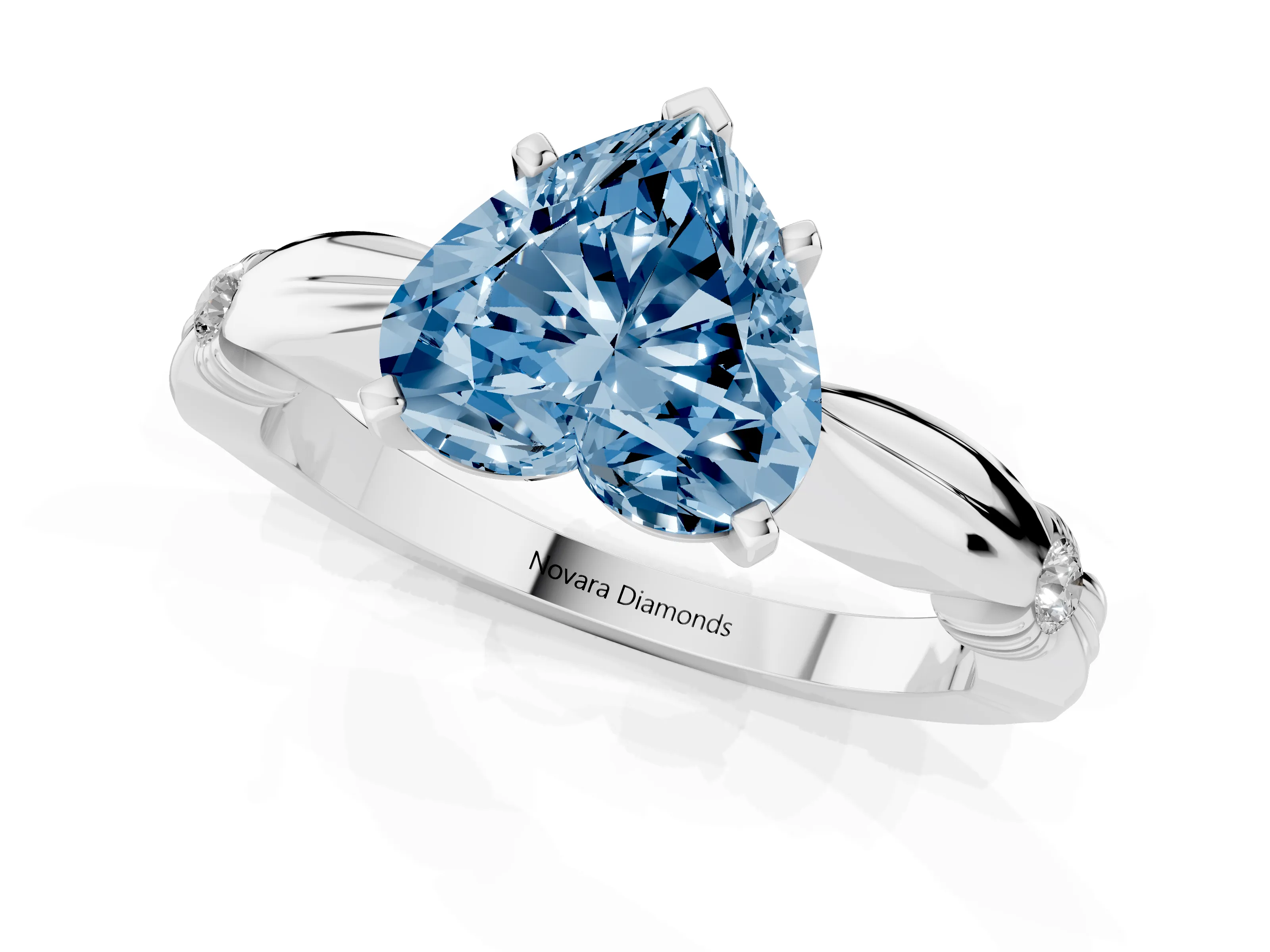 Fancy Blue Heart Cut Diamond Solitaire Twisted Band Ring Set in Silver with Accent Stones and Prong Setting