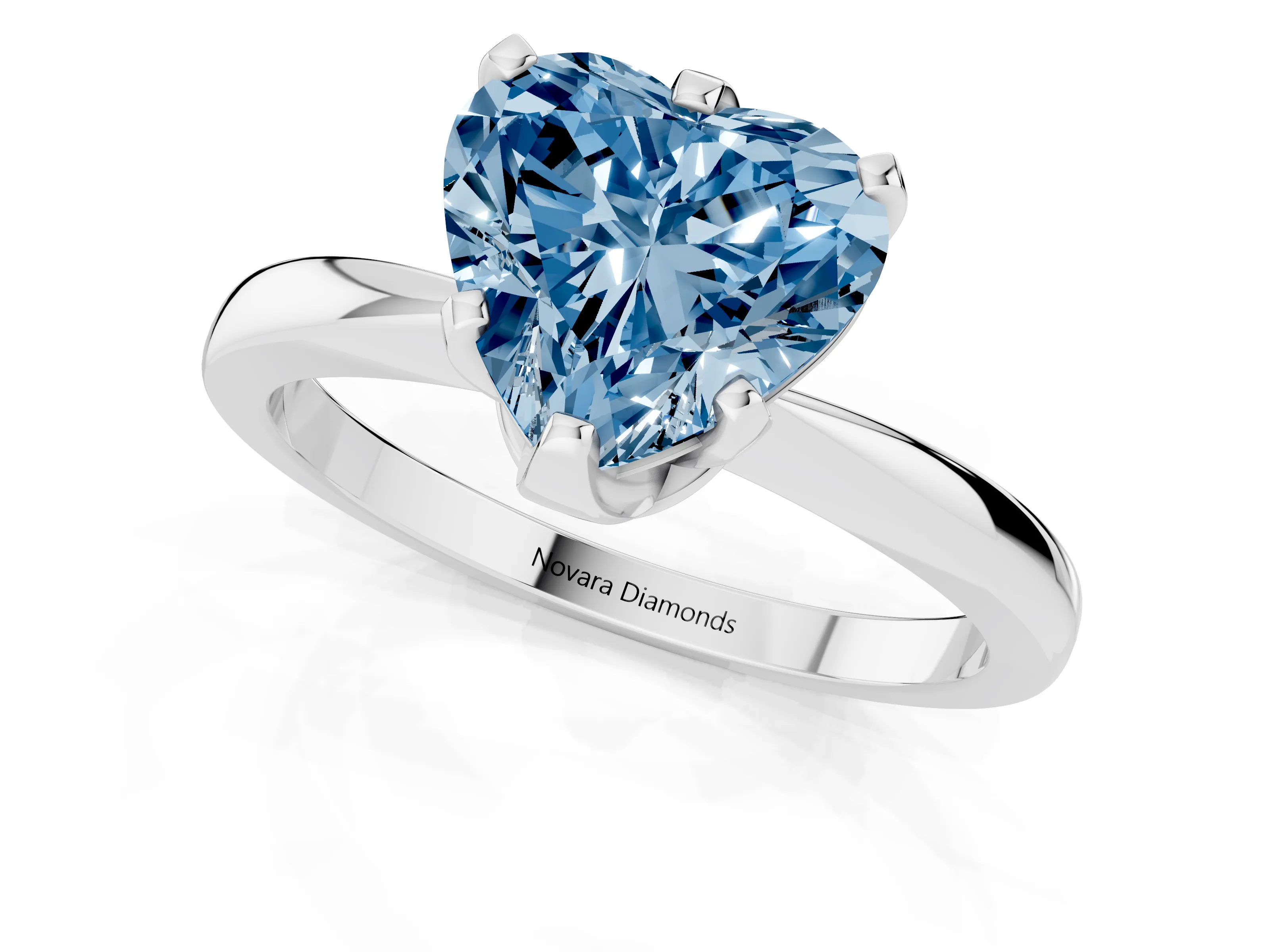 Fancy Blue Heart Cut Diamond Solitaire Engagement Ring Set in Silver with Slim Tapered Solitaire Band