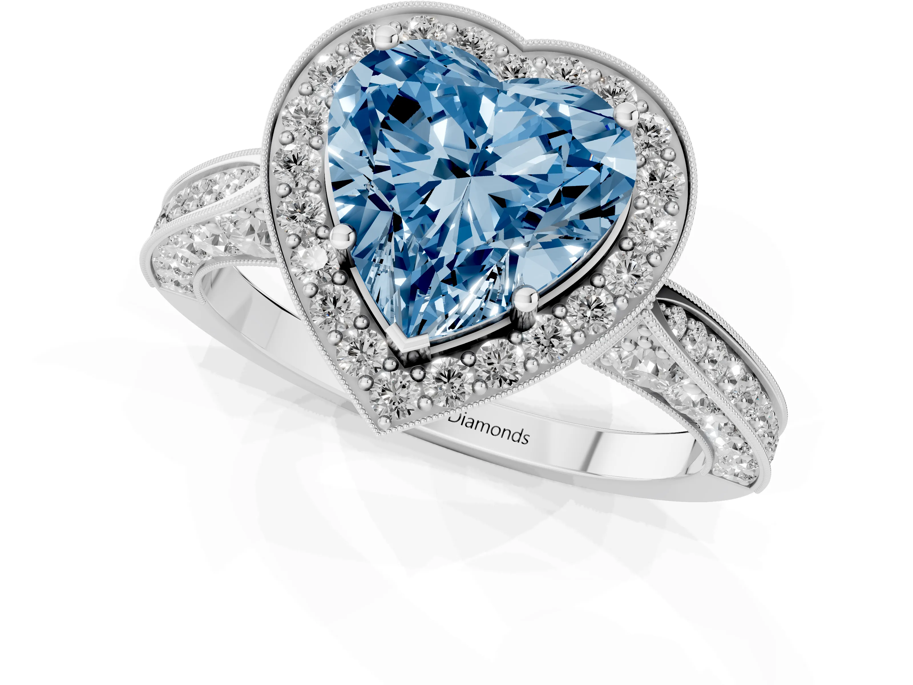 Fancy Blue Heart Cut Diamond Halo Engagement Ring Set in Silver with Accent Split Shank Band