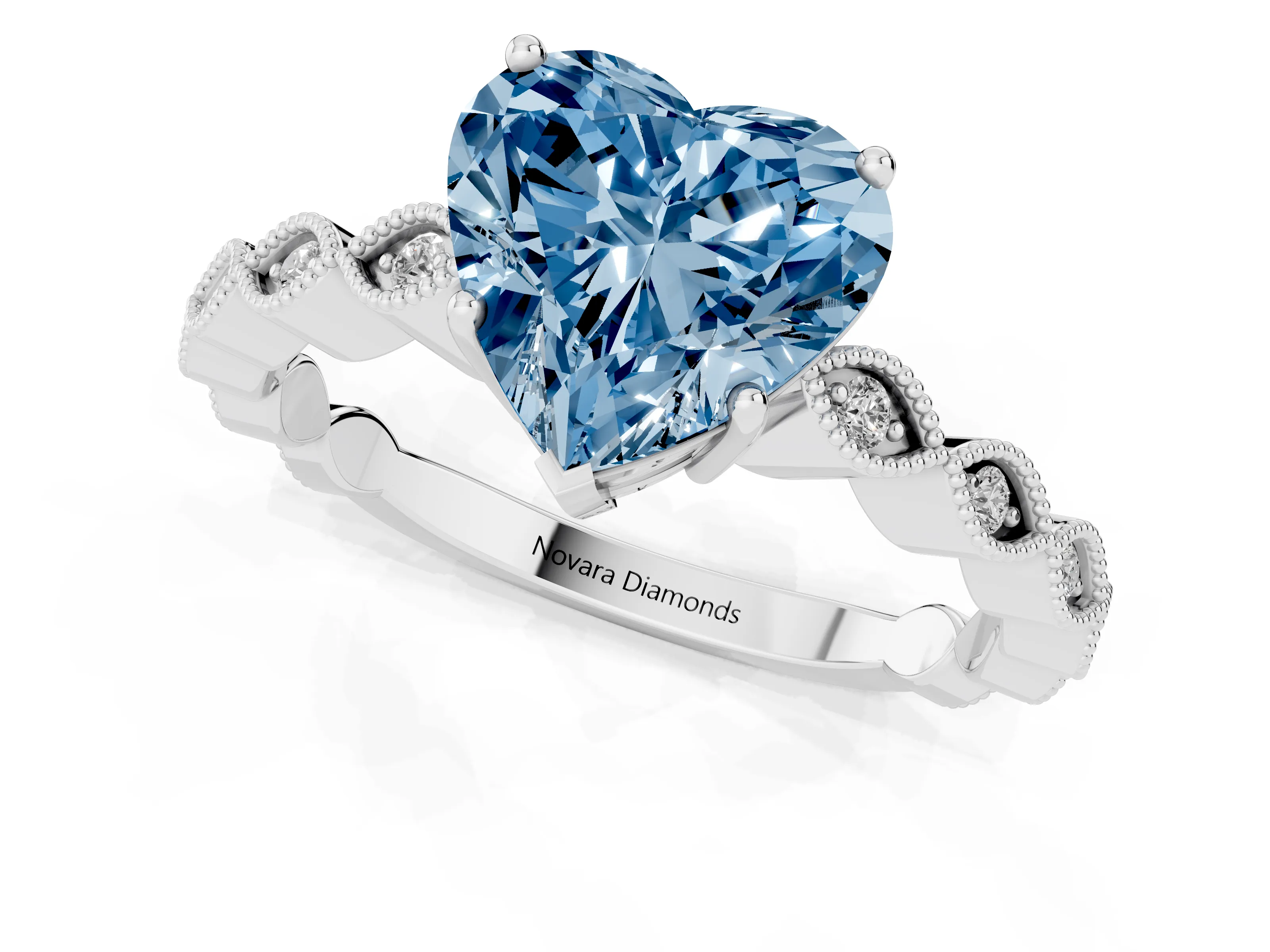 Fancy Blue Heart Cut Diamond Solitaire Ring Set in Platinum with Infinity Twist Pavé Band