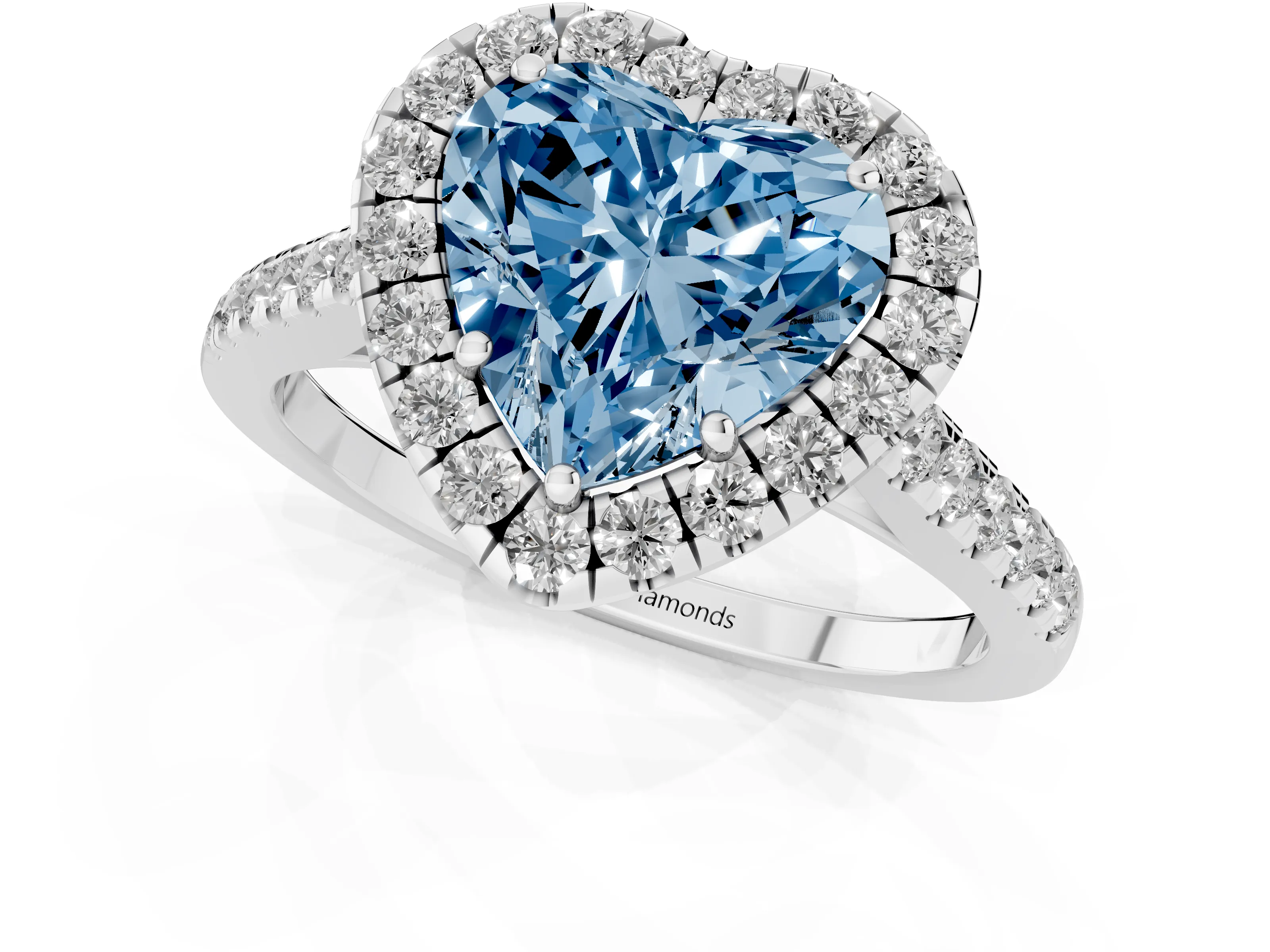 Fancy Blue Heart Cut Diamond Halo Pavé Engagement Ring Set in Platinum with Prong Setting