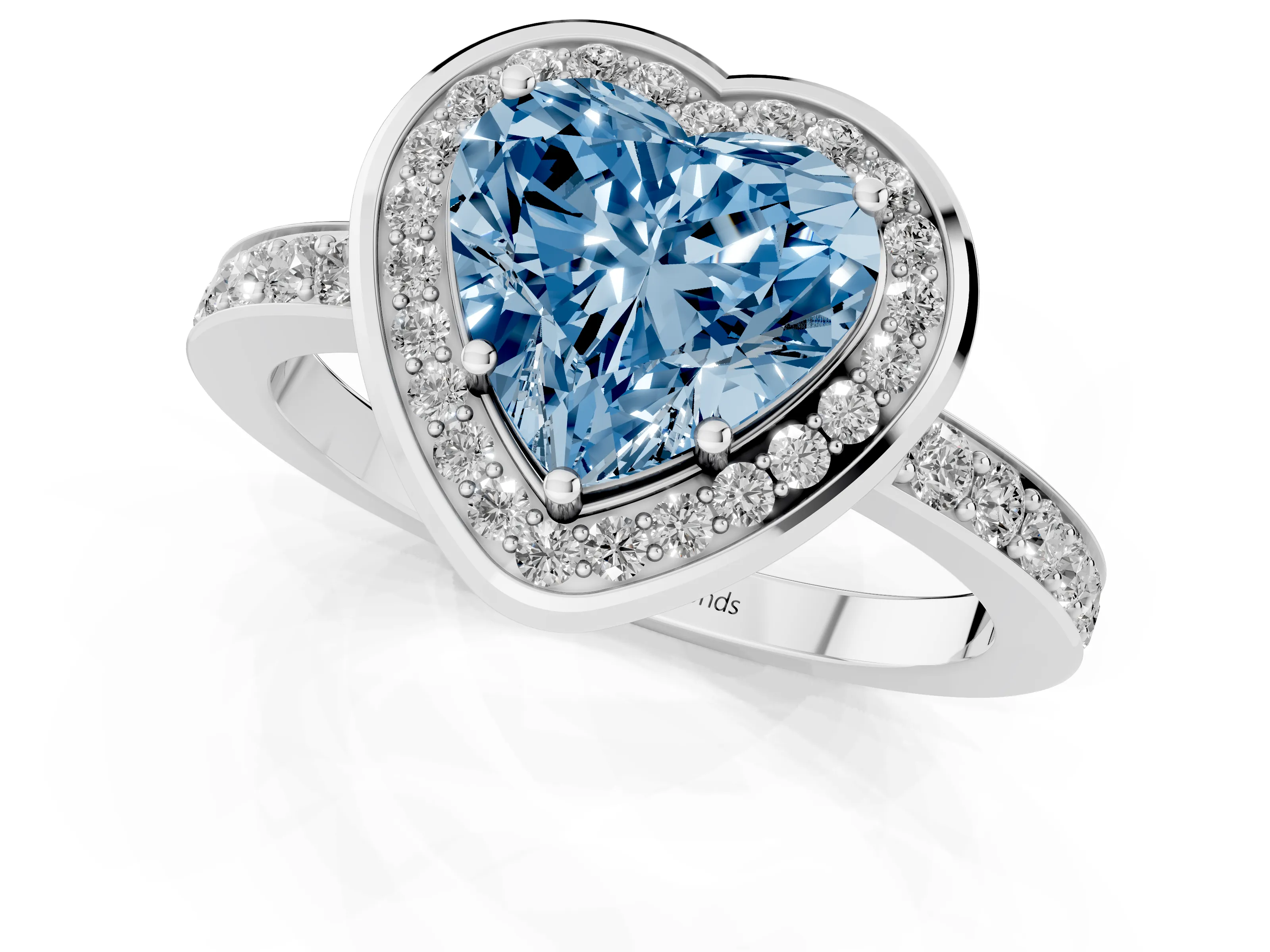 Fancy Blue Heart Cut Diamond Halo Ring Set in Silver with Bezel Frame and Pavé Band