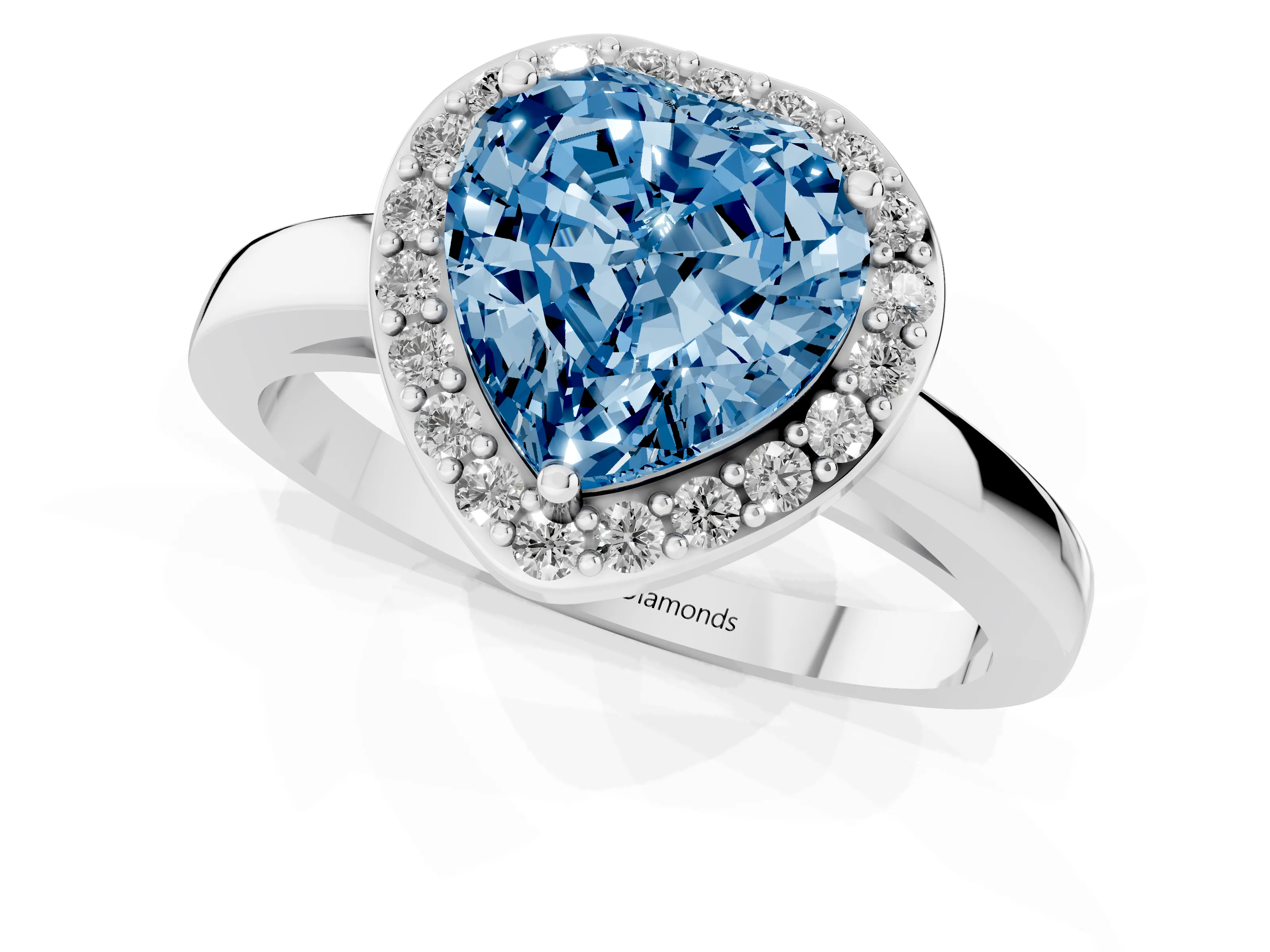 Fancy Blue Heart Cut Diamond Halo Ring Set in Platinum with Solitaire Band and Prong Setting – second view