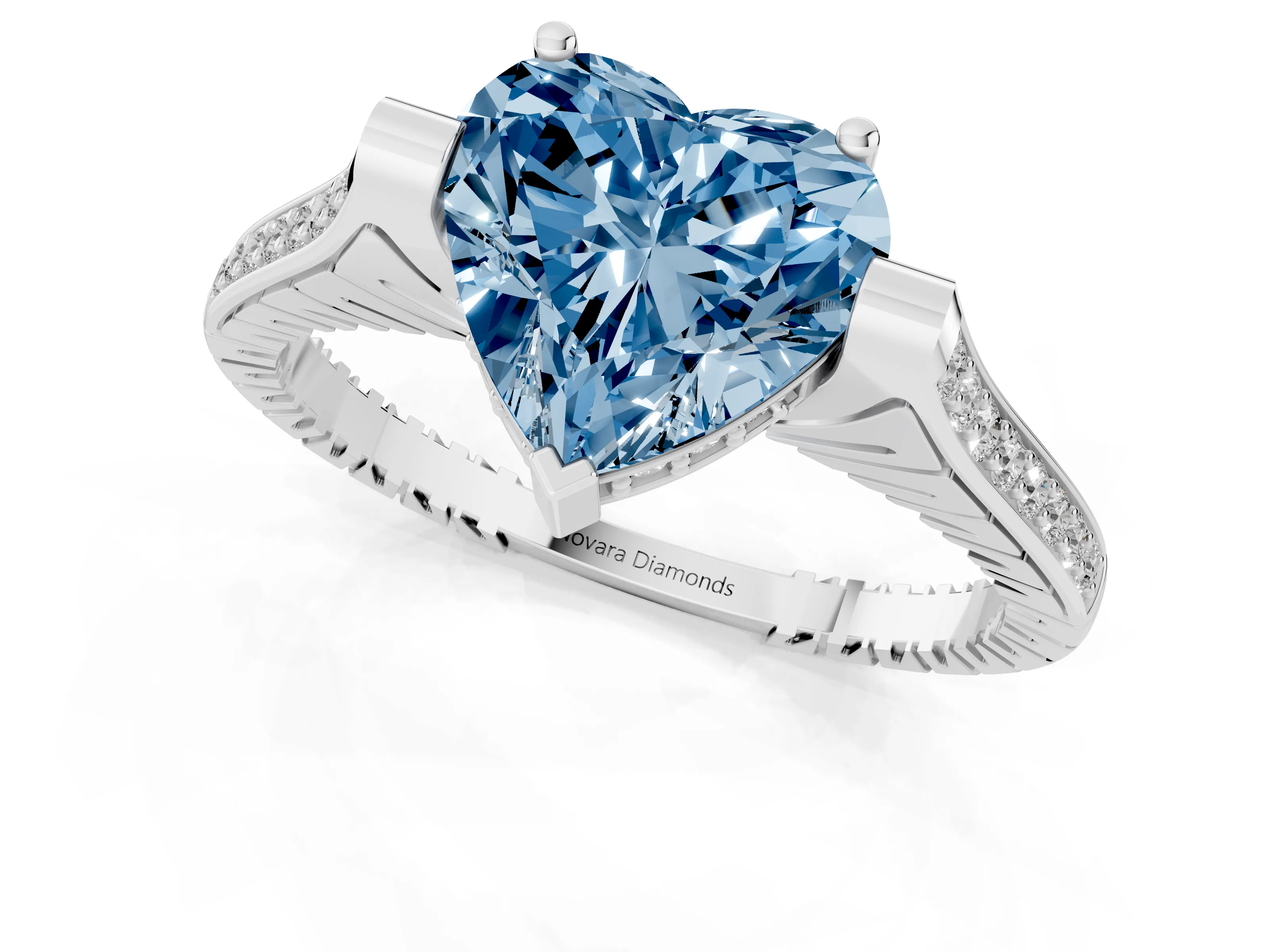 Fancy Blue Heart Cut Diamond Solitaire Ring Set in White gold with Channel Set Band and Bezel Prong Setting