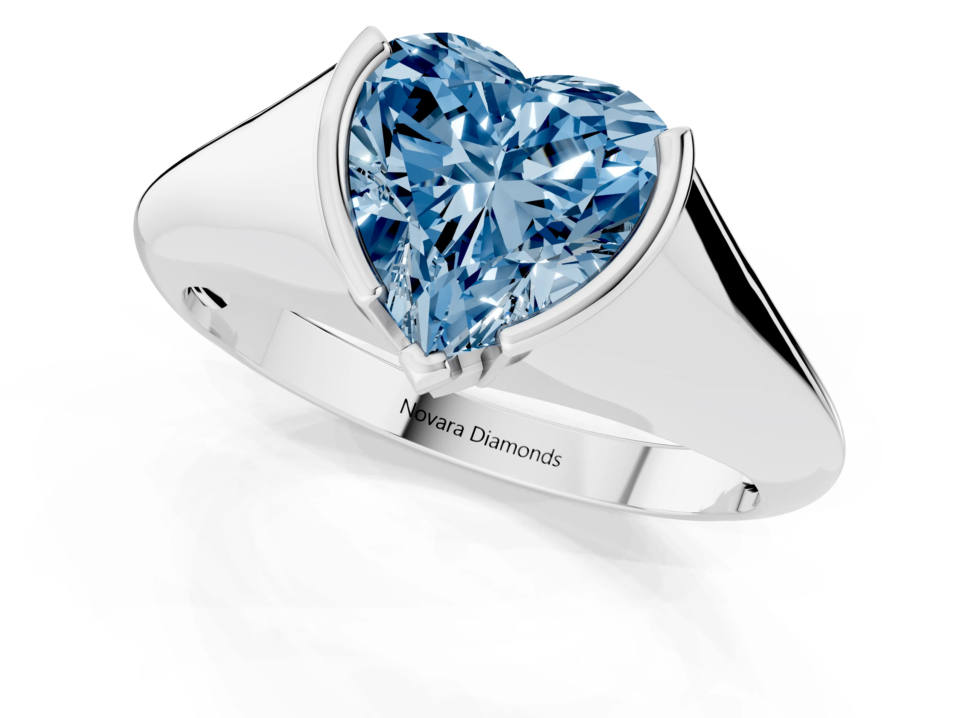 Fancy Blue Heart Cut Diamond Solitaire Tension Set Ring Set in Silver