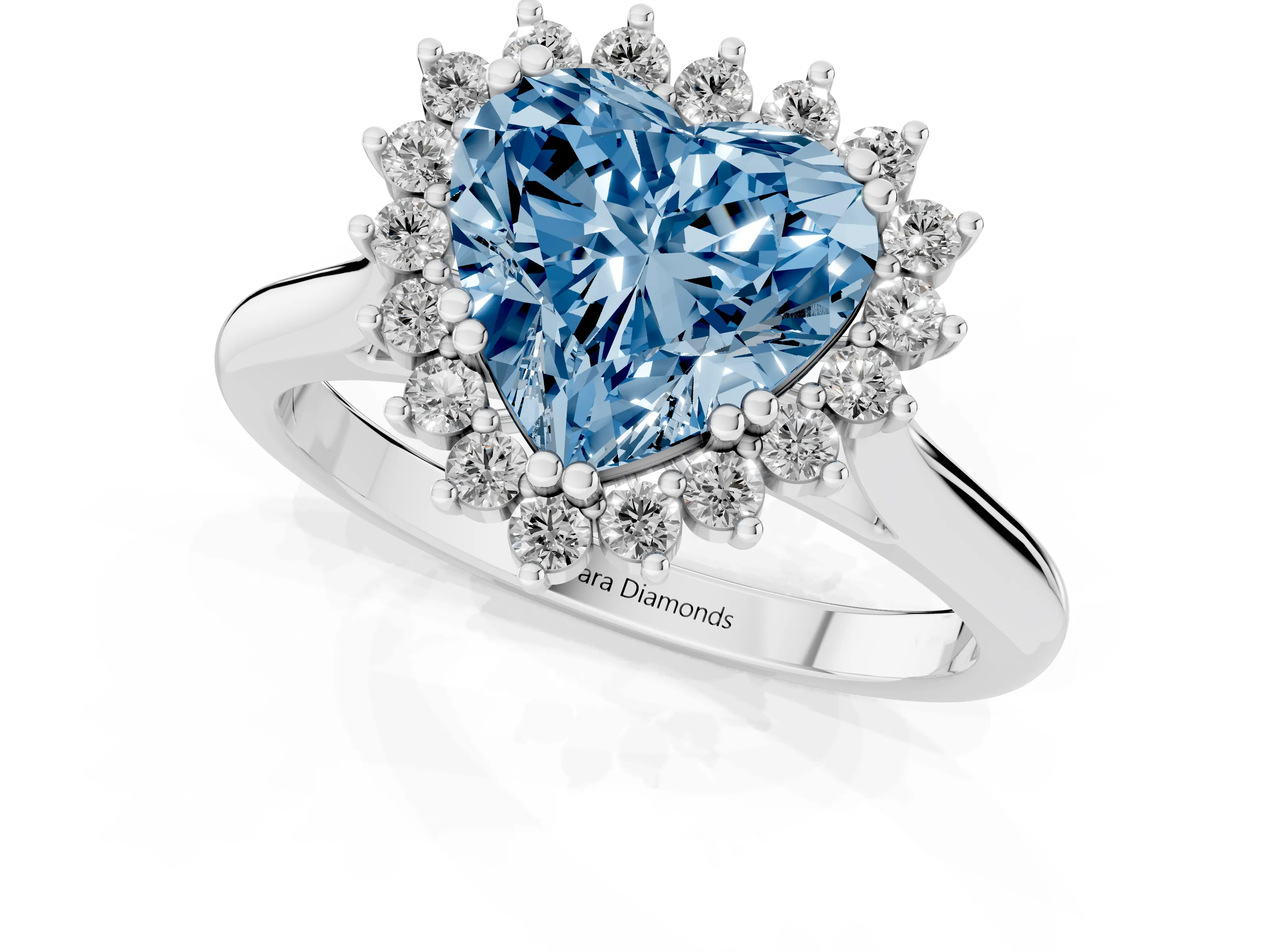 Fancy Blue Heart Cut Diamond Halo Ring Set in Platinum with Plain Solitaire Band and Prong Setting
