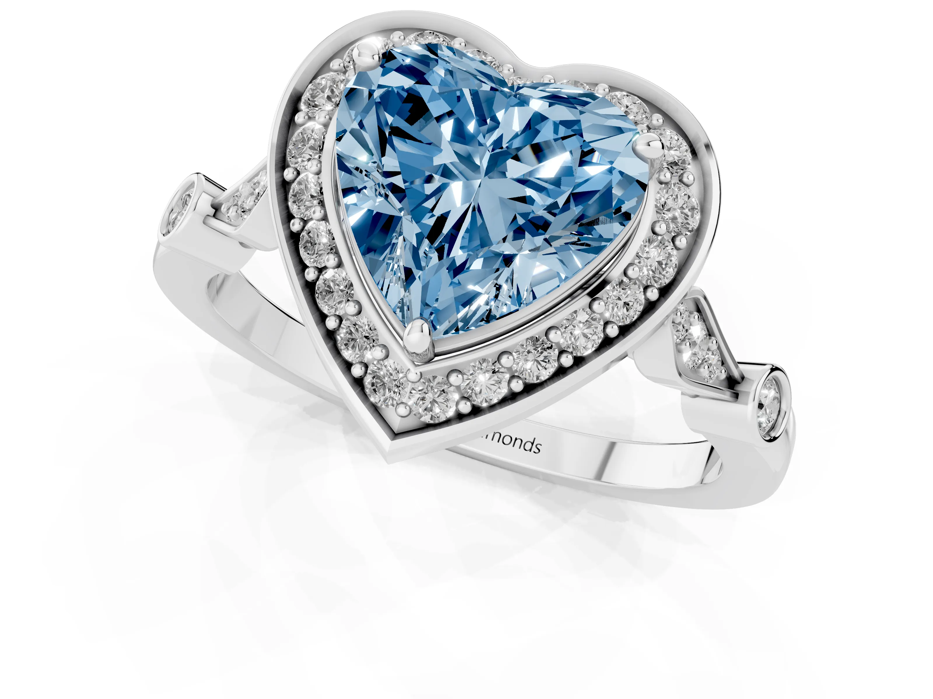 Fancy Blue Heart Cut Diamond Halo Engagement Ring Set in Platinum with Twisted Band and Prong Setting