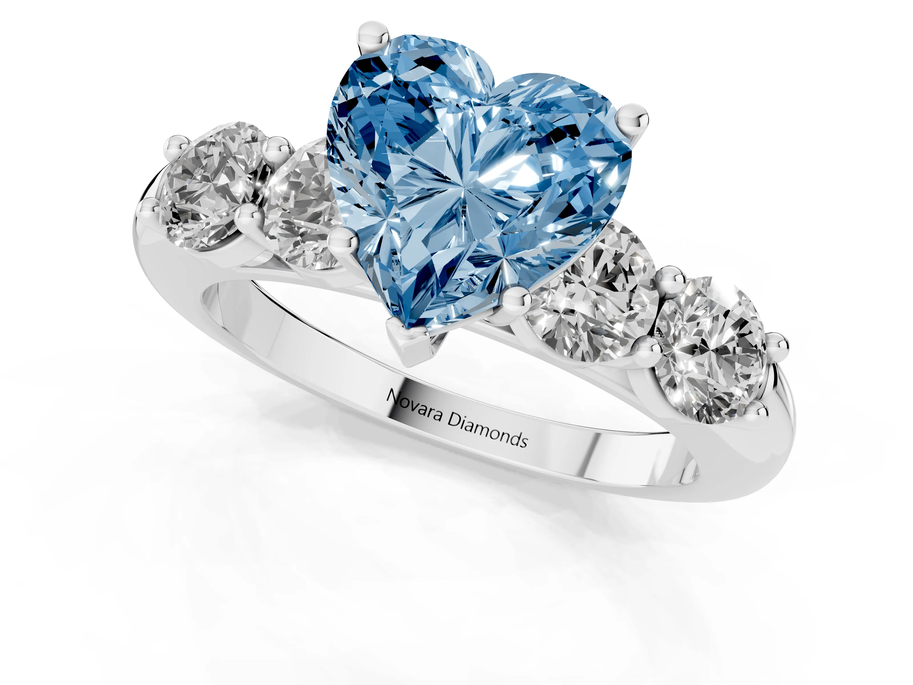 Fancy Blue Heart Cut Diamond Five-Stone Prong Set Ring Set in Platinum with Classic Band