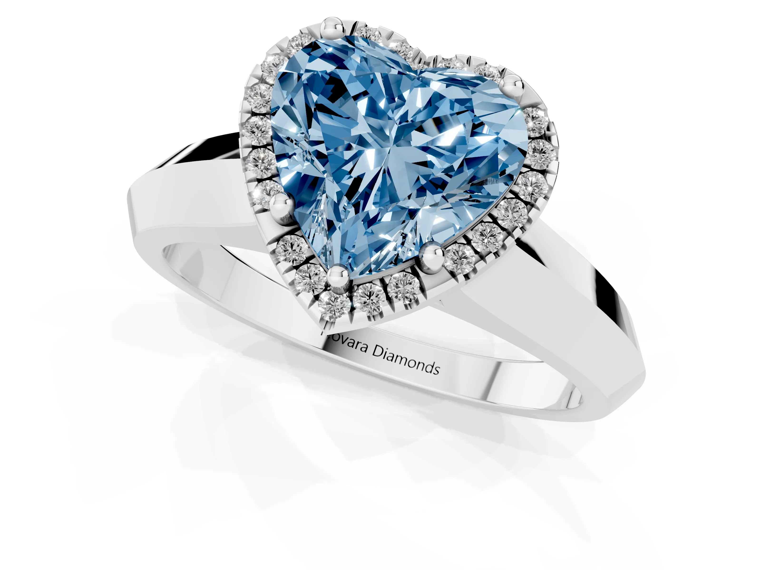 Fancy Blue Heart Cut Diamond Halo Ring Set in Platinum with Cathedral Band and Prong Setting
