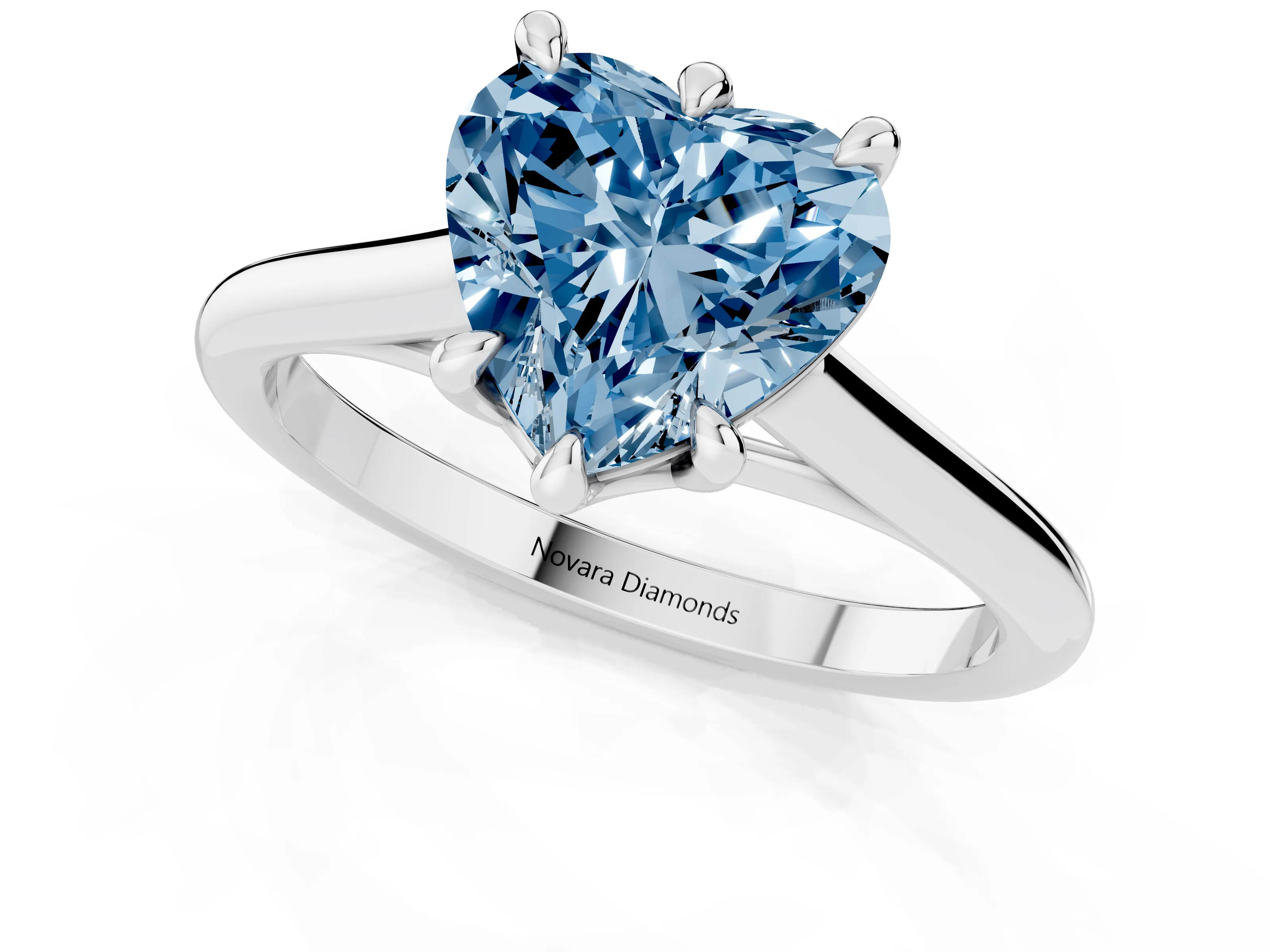 Fancy Blue Heart Cut Diamond Solitaire Engagement Ring Set in White gold with Prong Setting and Plain Classic Band