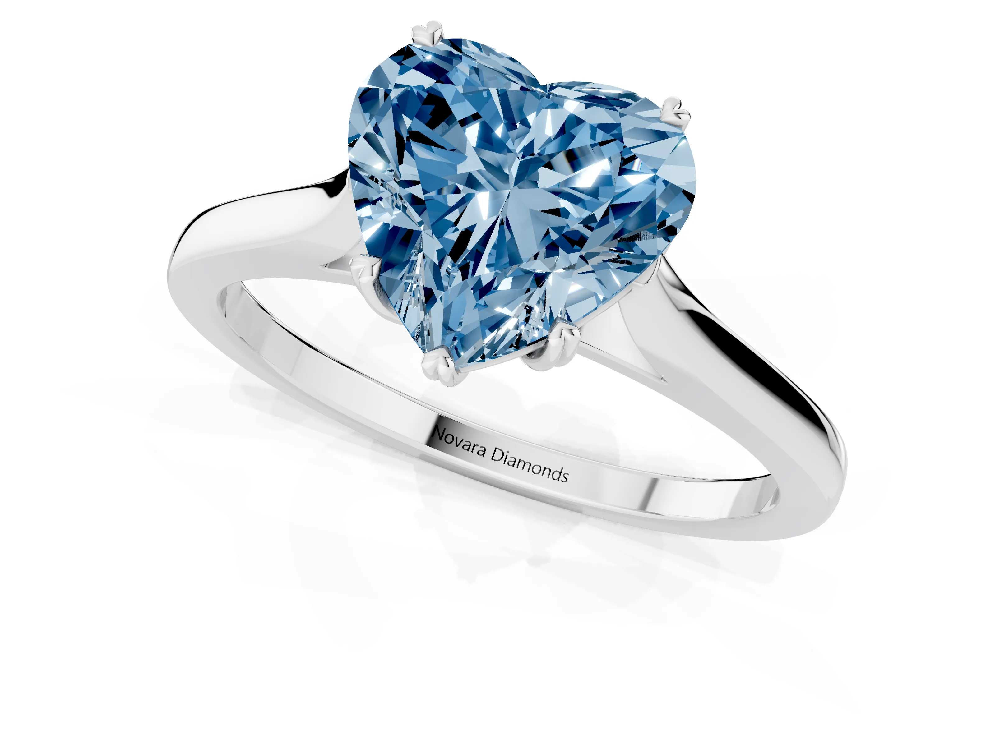 Fancy Blue Heart Cut Diamond Solitaire Heart Prong Engagement Ring Set in Silver with Tapered Band