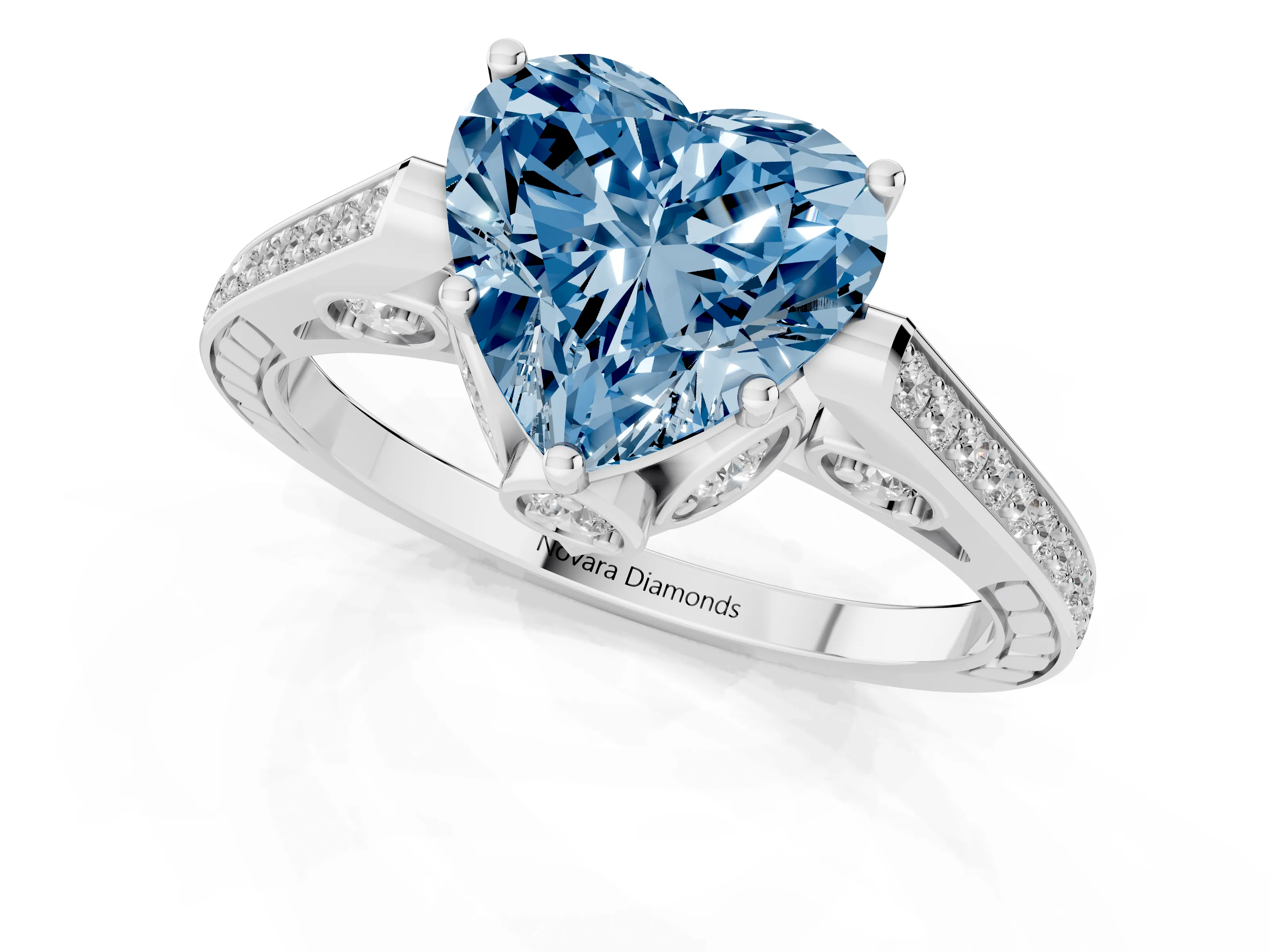 Fancy Blue Heart Cut Diamond Cathedral Pavé Engagement Ring Set in Platinum with Prong Setting
