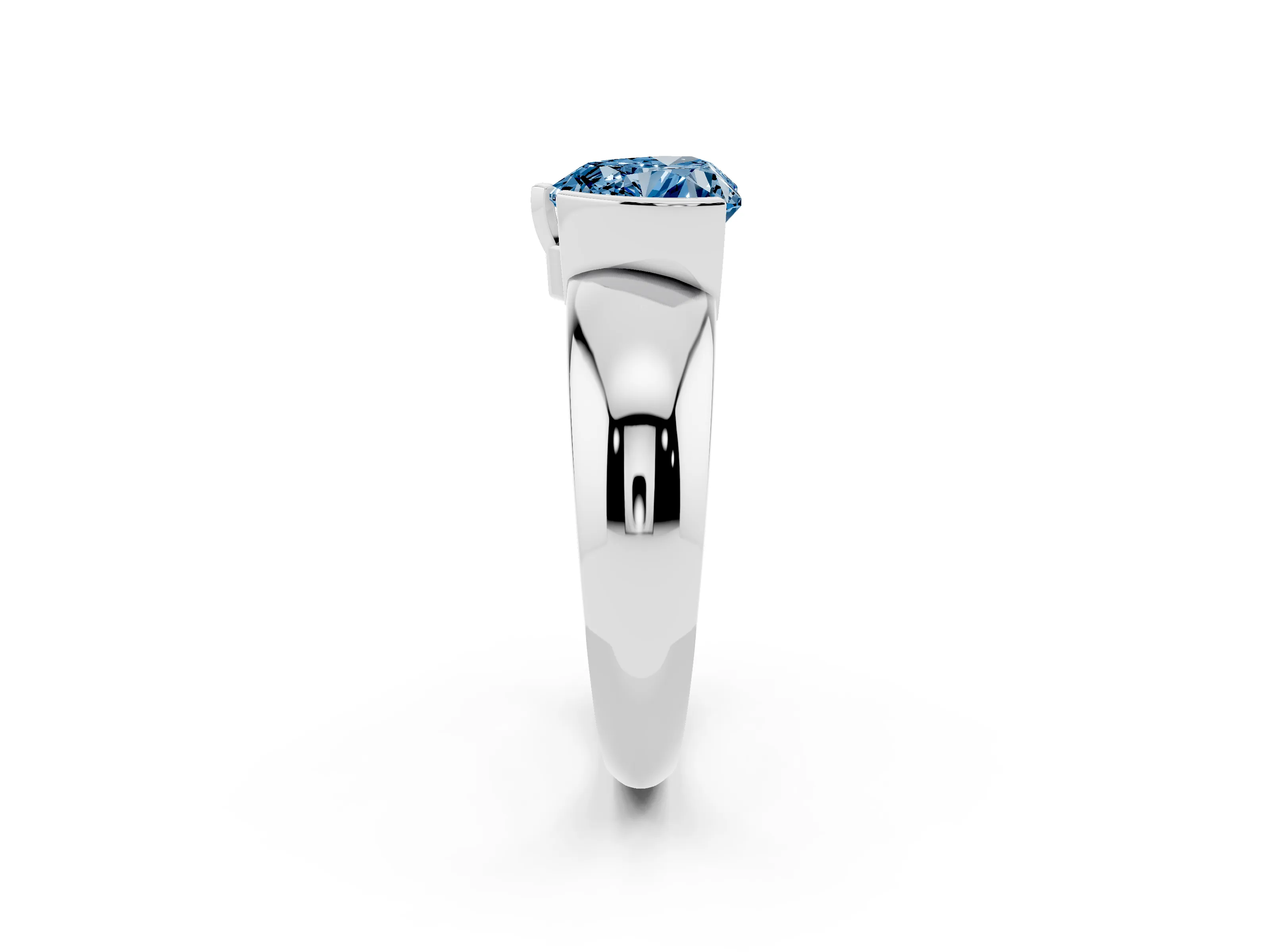 Fancy Blue Heart Cut Diamond Solitaire Tension Set Ring Set in Platinum with Wide Band