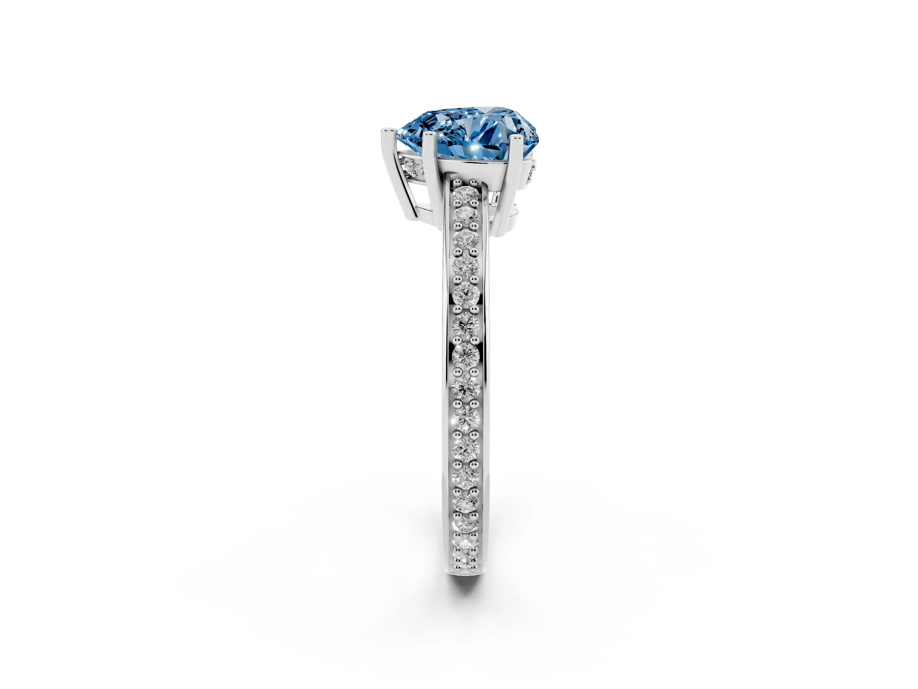 Fancy Blue Heart Cut Diamond Pavé Band Prong Set Solitaire Ring Set in White gold