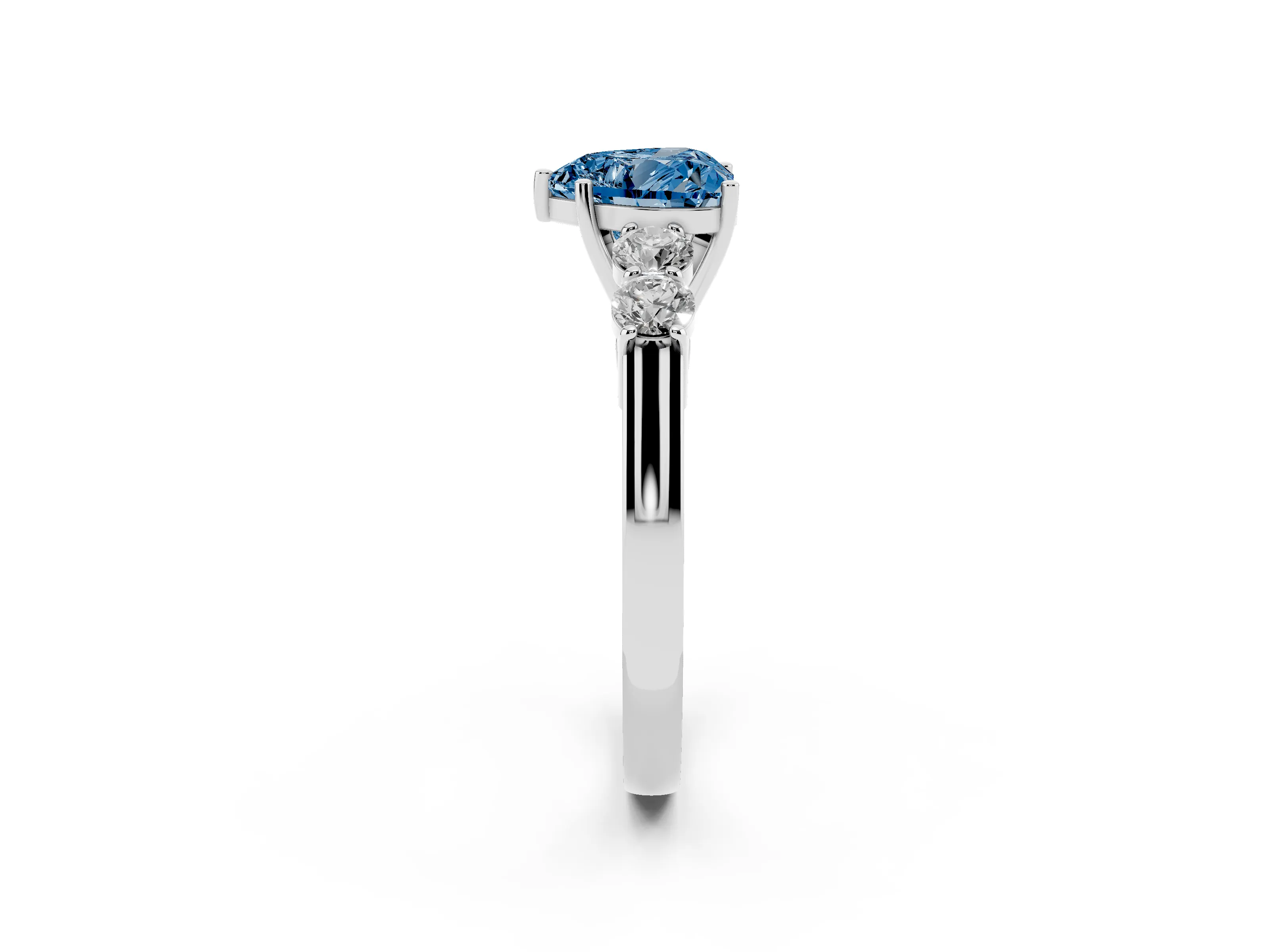Fancy Blue Heart Cut Diamond Five-Stone Prong Set Band Ring Set in Silver with Polished Band