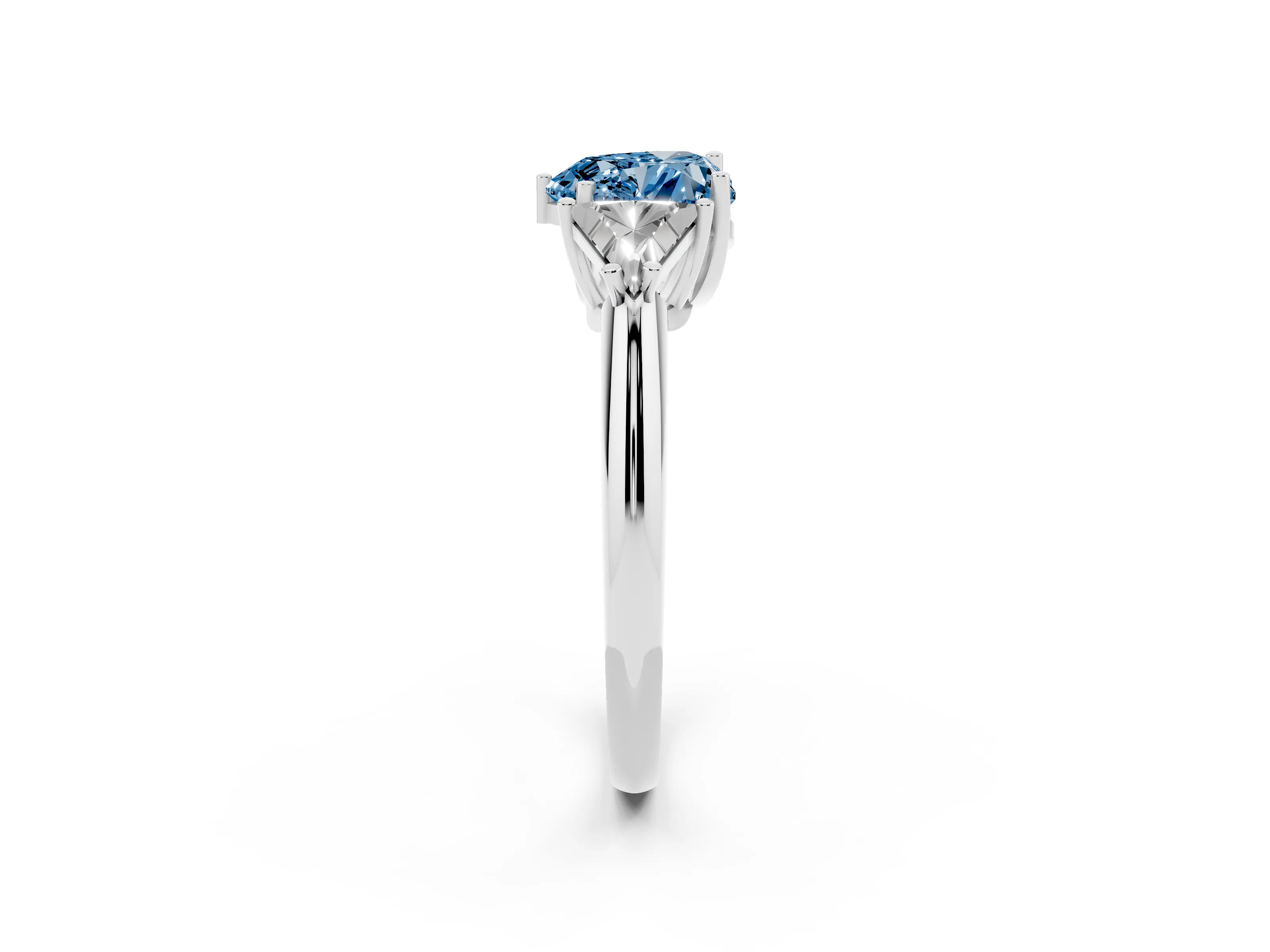 Fancy Blue Heart Cut Diamond Three-Stone Engagement Ring Set in Silver with Trillion Side Stones