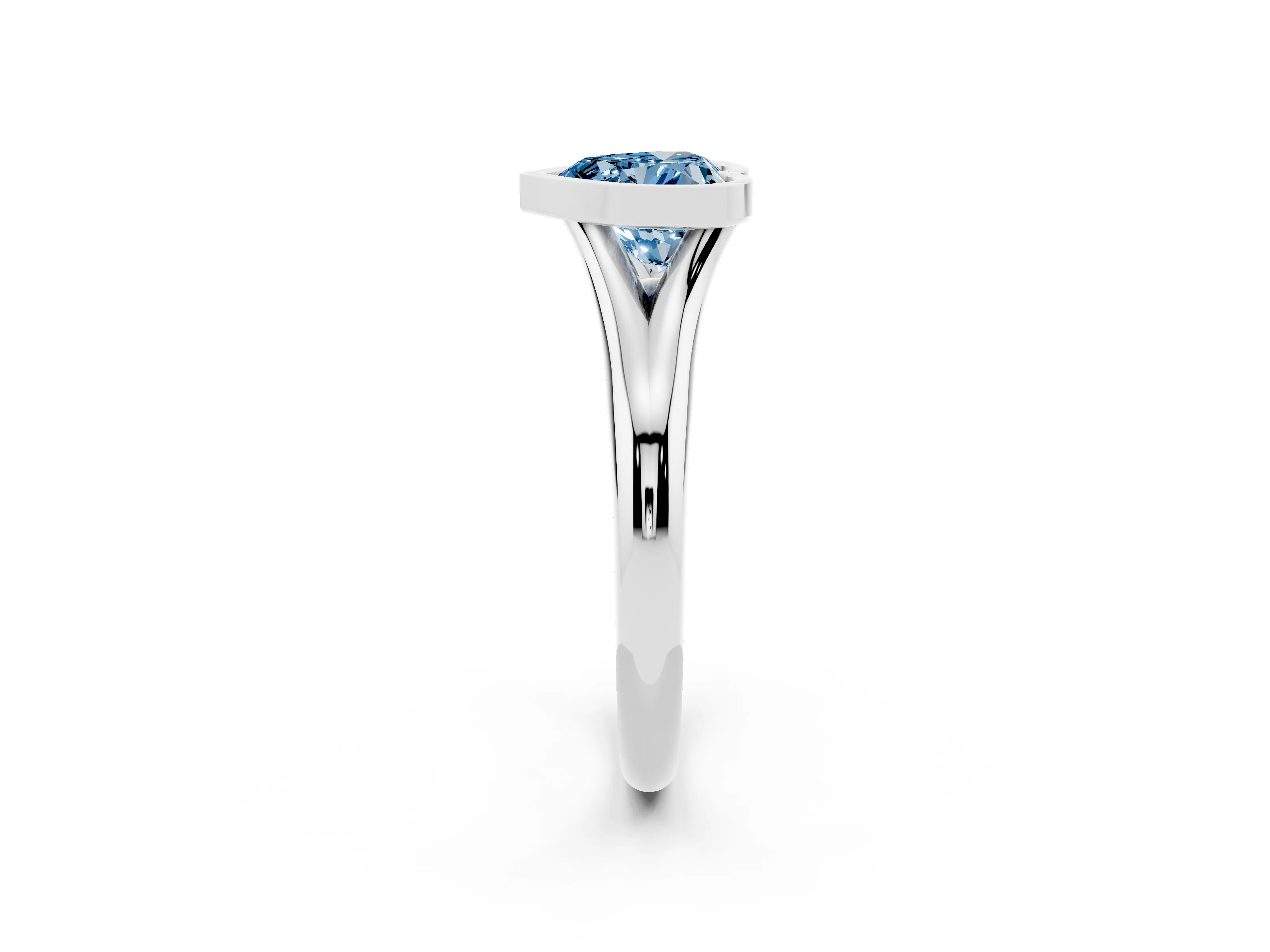 Fancy Blue Bezel Set Heart Cut Diamond Solitaire Ring Set in White gold with Smooth Band