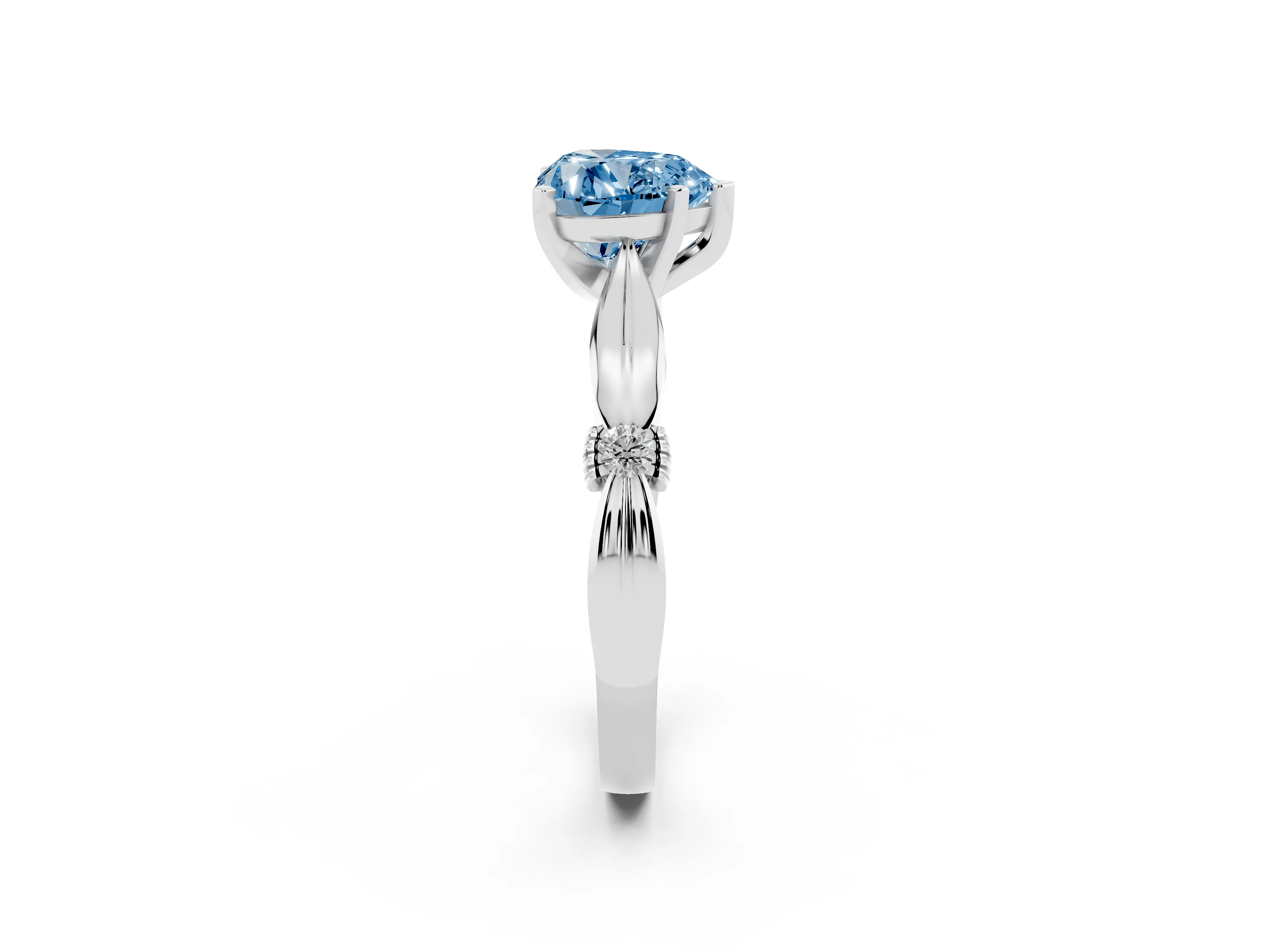 Fancy Blue Heart Cut Diamond Solitaire Twisted Band Ring Set in Silver with Accent Stones and Prong Setting