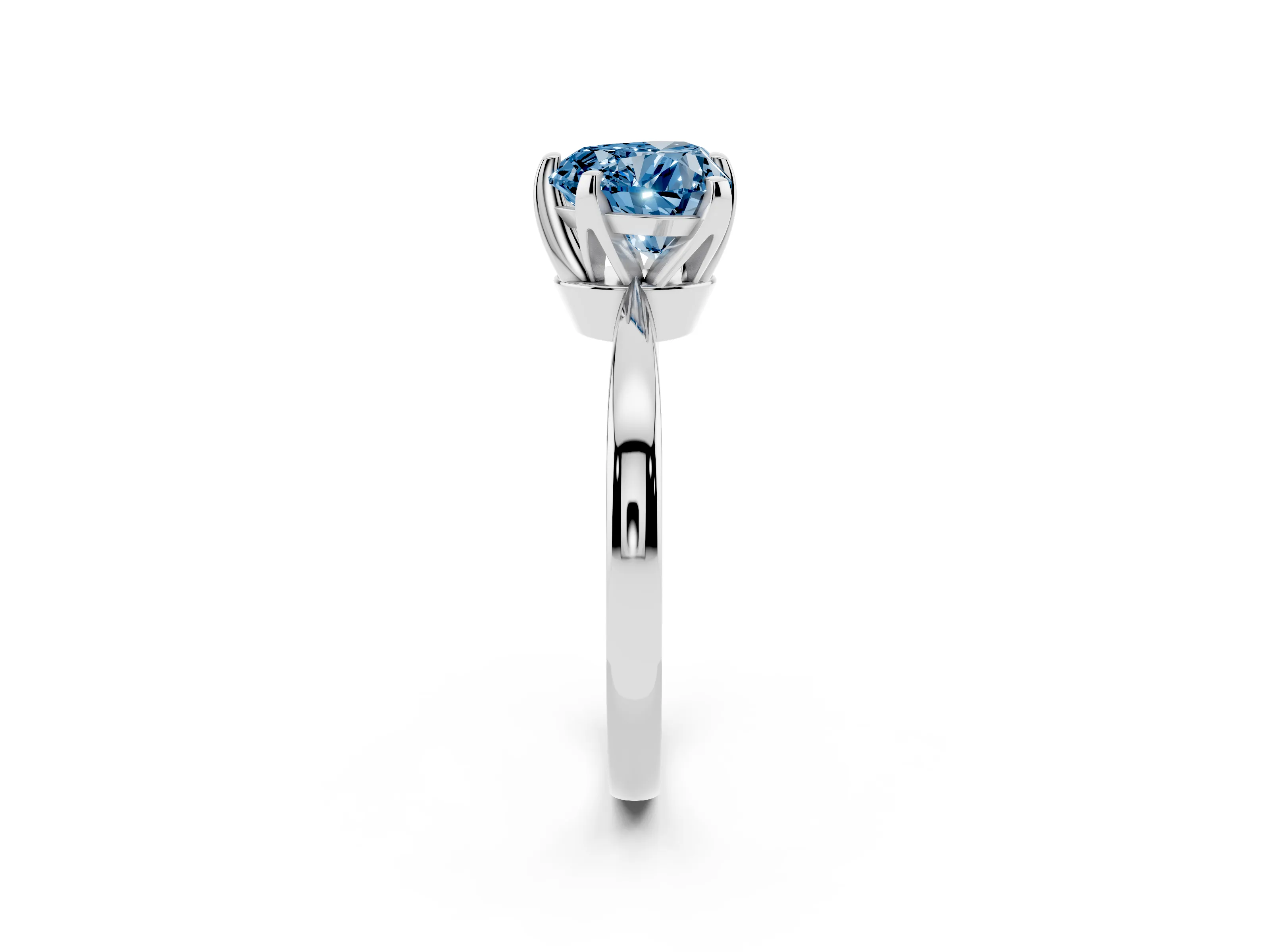 Fancy Blue Heart Cut Diamond Solitaire Engagement Ring Set in Silver with Slim Tapered Solitaire Band