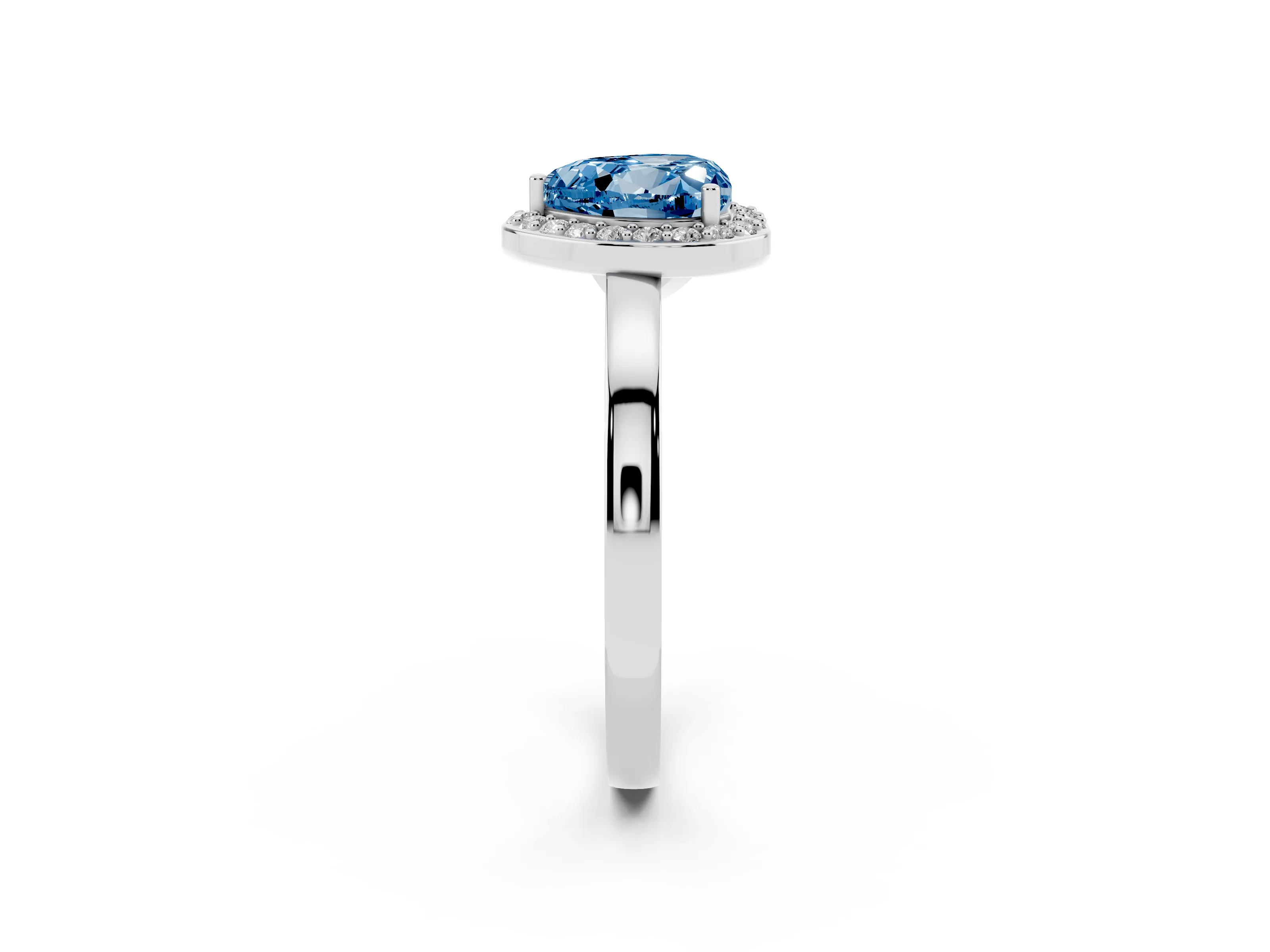 Fancy Blue Heart Cut Diamond Halo Ring Set in Silver with Solitaire Band and Prong Setting