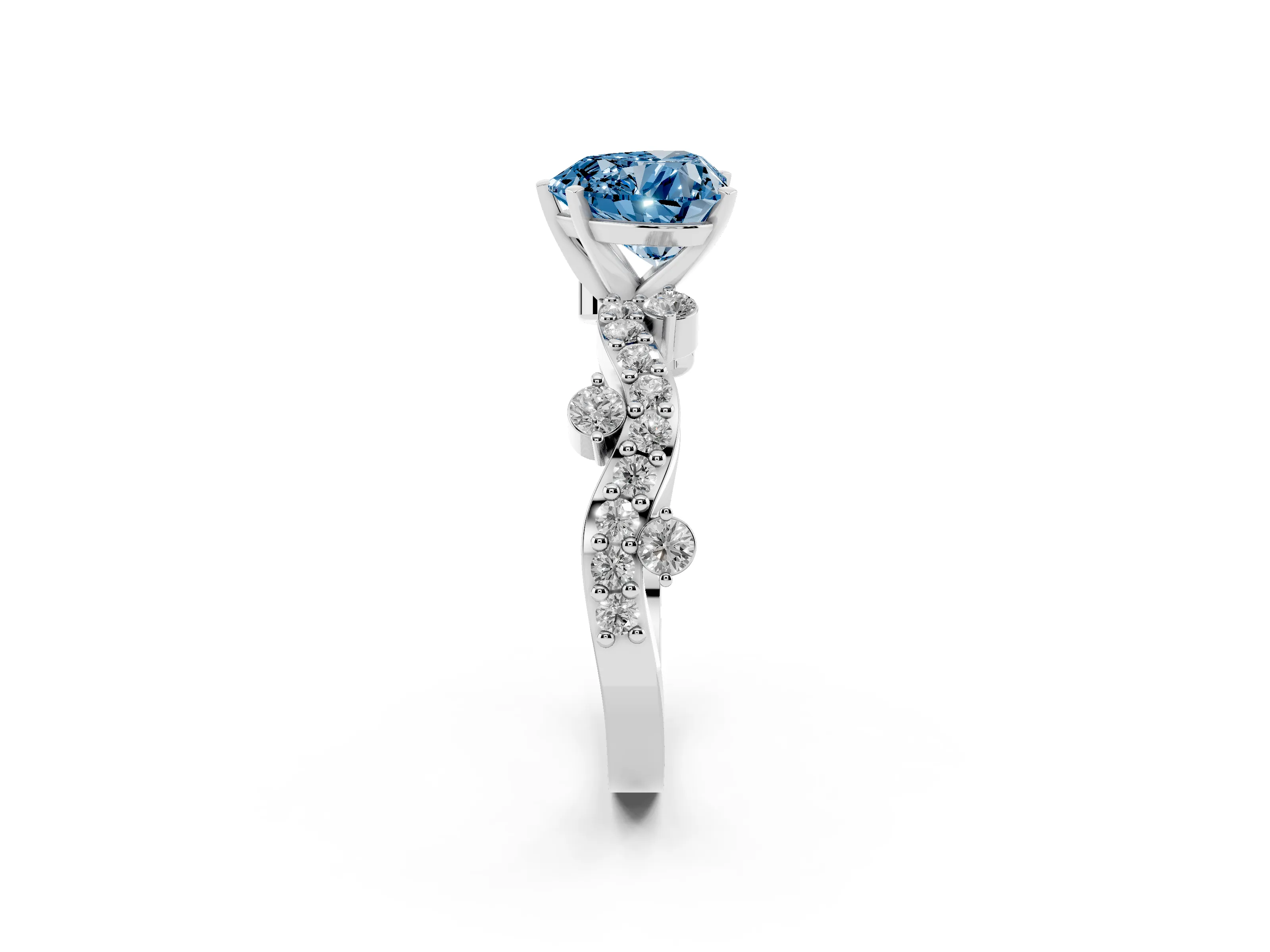 Fancy Blue Heart Cut Diamond Solitaire Twisted Band Set in Silver with Pavé Setting
