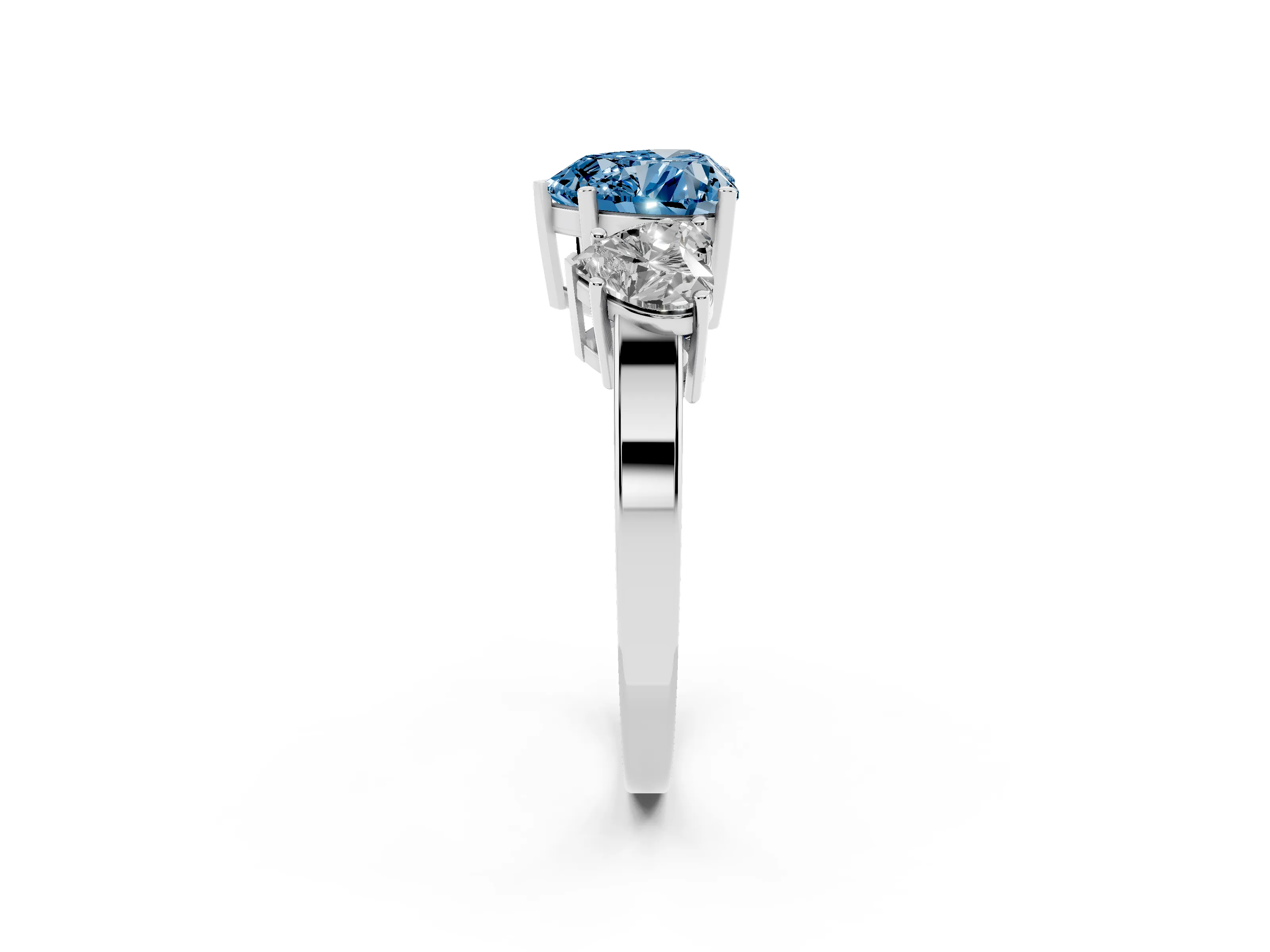 Fancy Blue Heart Cut Diamond Three-Stone Engagement Ring Set in Silver with Flat Band