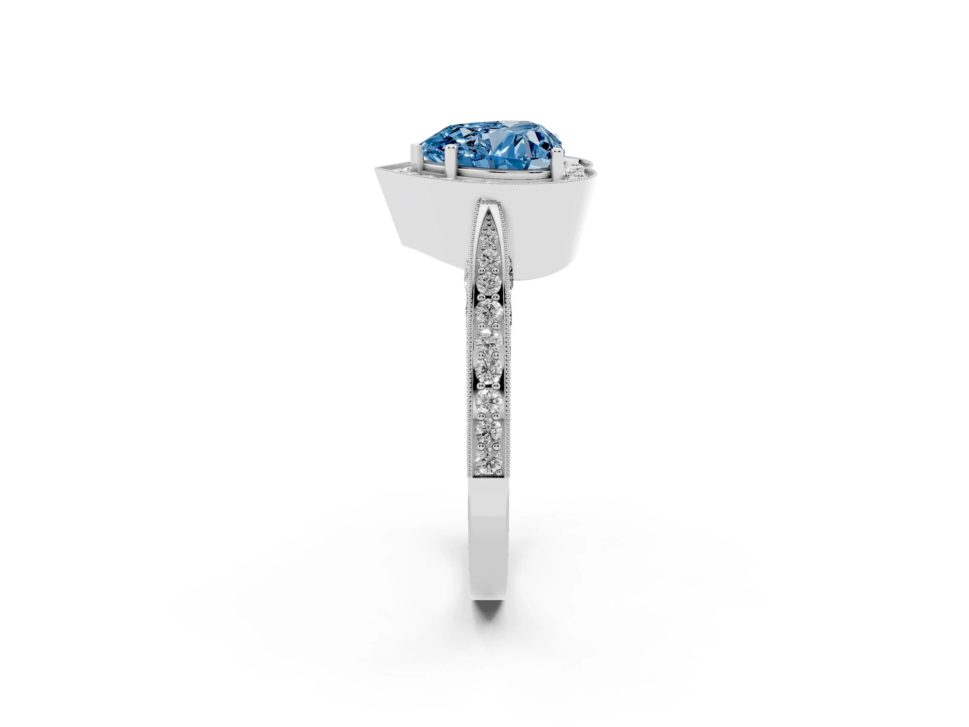 Fancy Blue Heart Cut Diamond Halo Engagement Ring Set in Silver with Accent Split Shank Band
